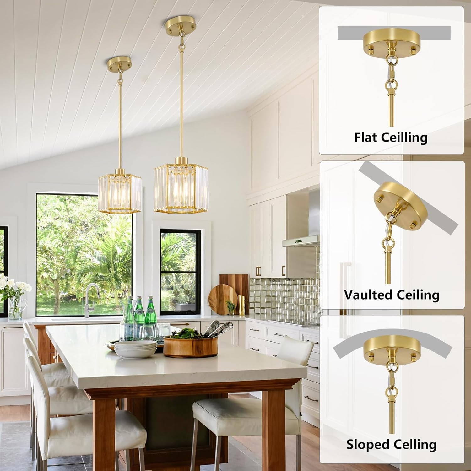Gold Crystal Clear Pendant Lights For Kitchen Islands-3