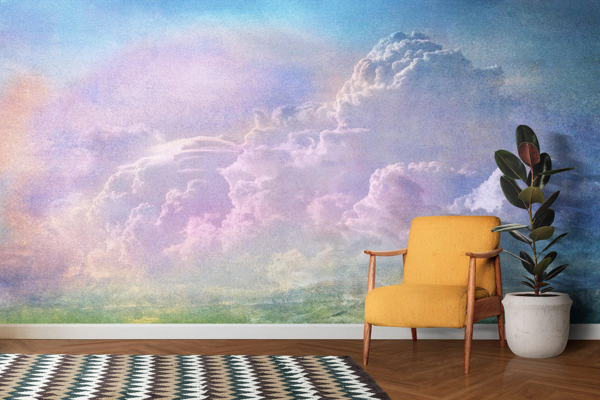 Cloudy Sky View Wall Mural. Abstract Grunge, Scratches and Grainy Design. Peel and Stick Wallpaper. #6326