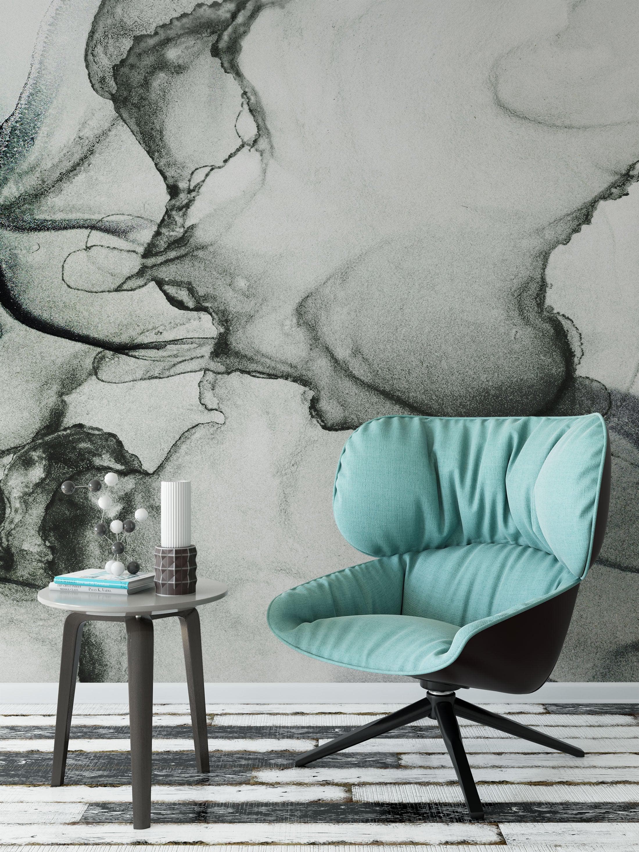 Abstract Black and White Fluid Alcohol Ink Painting Wall Mural. Peel and Stick Wallpaper. #6341