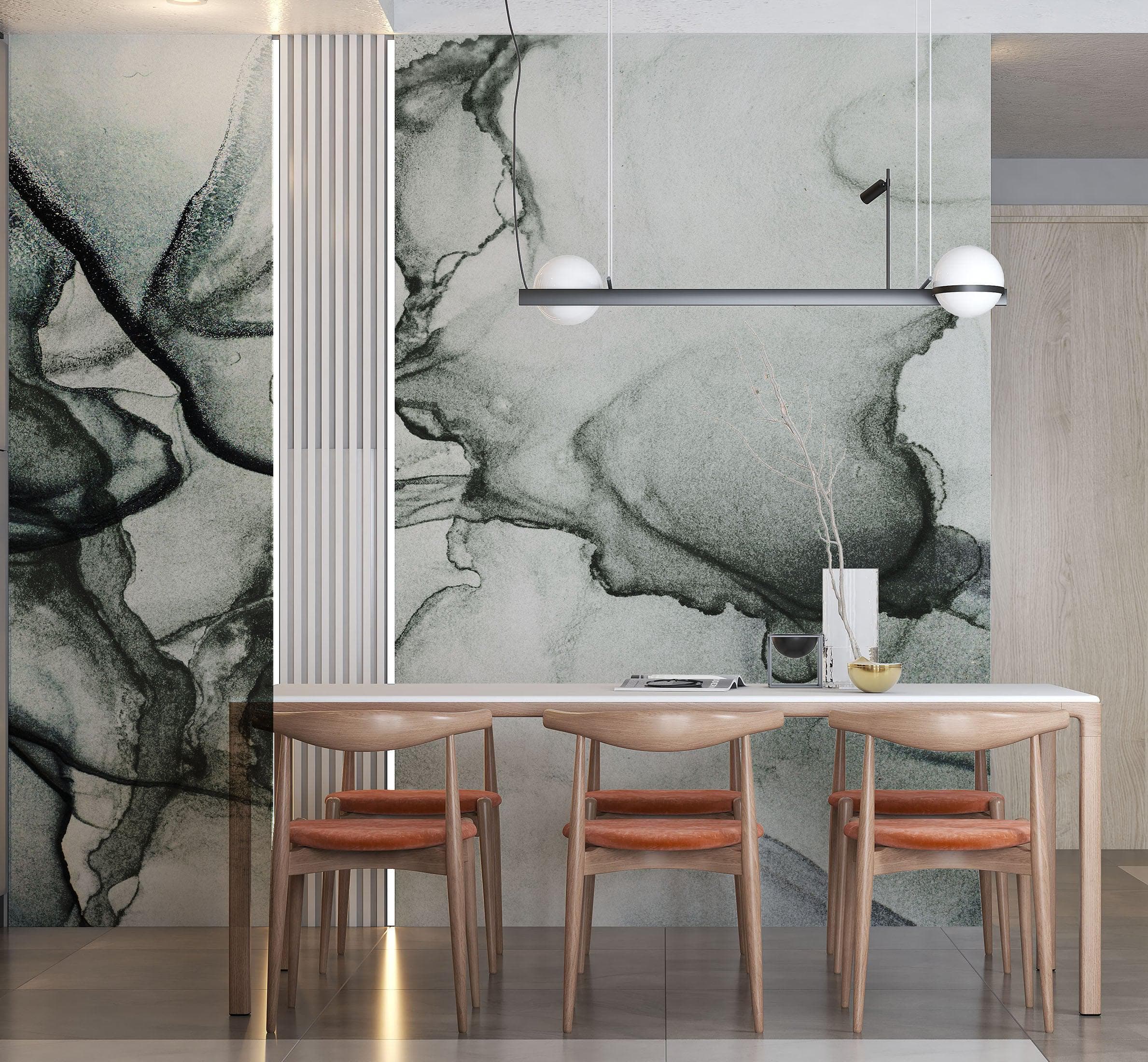 Abstract Black and White Fluid Alcohol Ink Painting Wall Mural. Peel and Stick Wallpaper. #6341