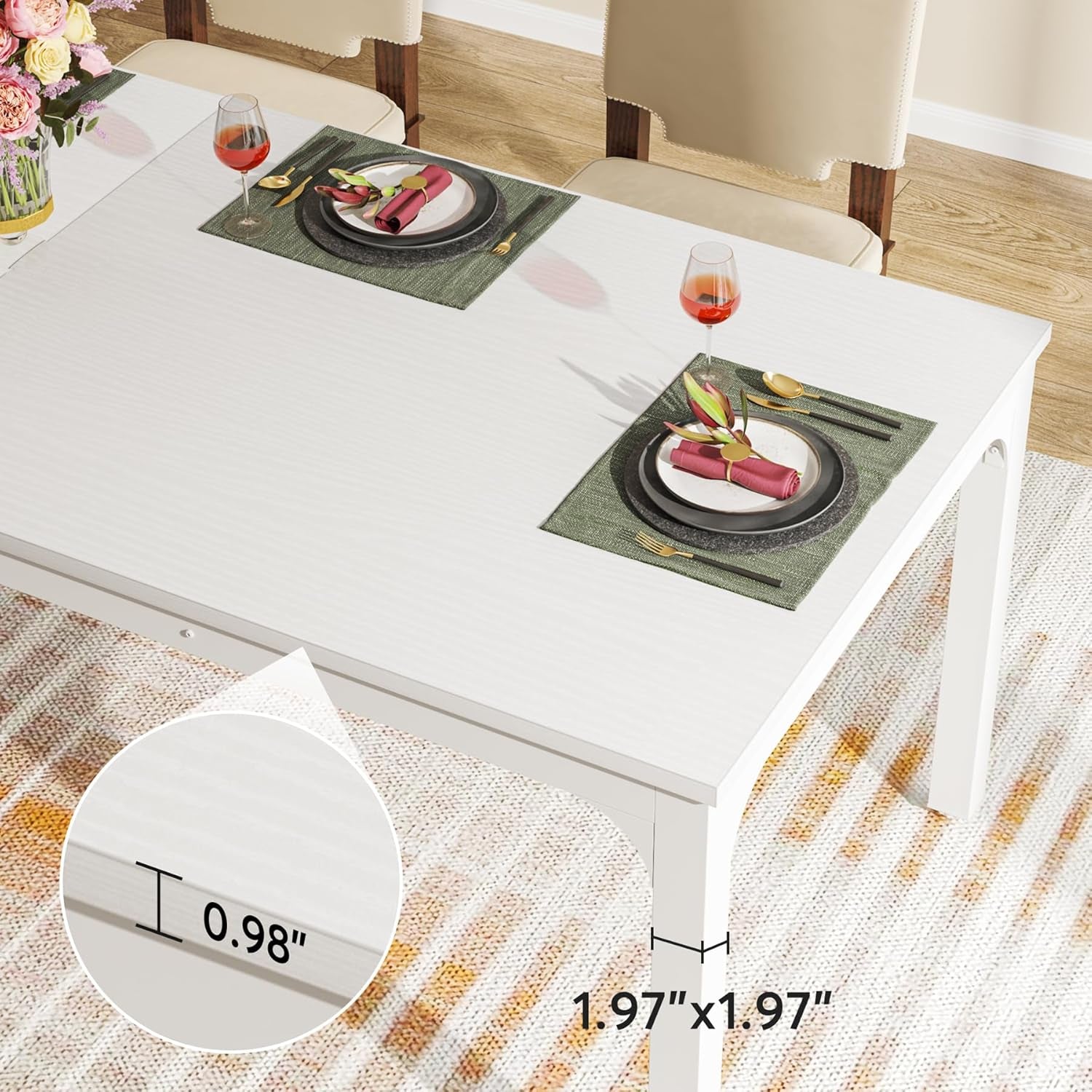White 78-Inch Dining Table For 6-8, Rectangular Dining Room