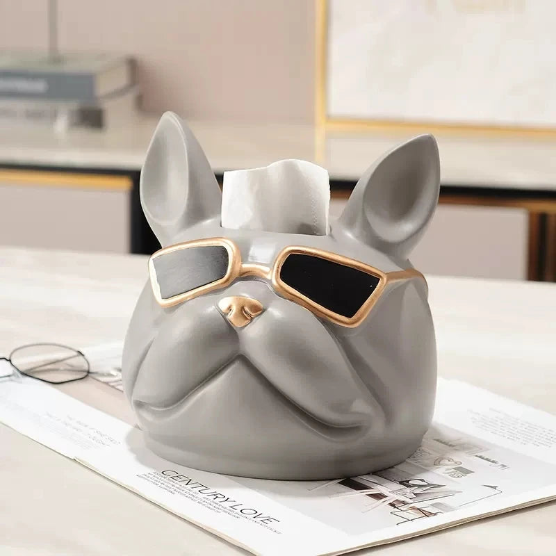 Dog Head Tissue Box Holder for Table French Bulldog Head Statue