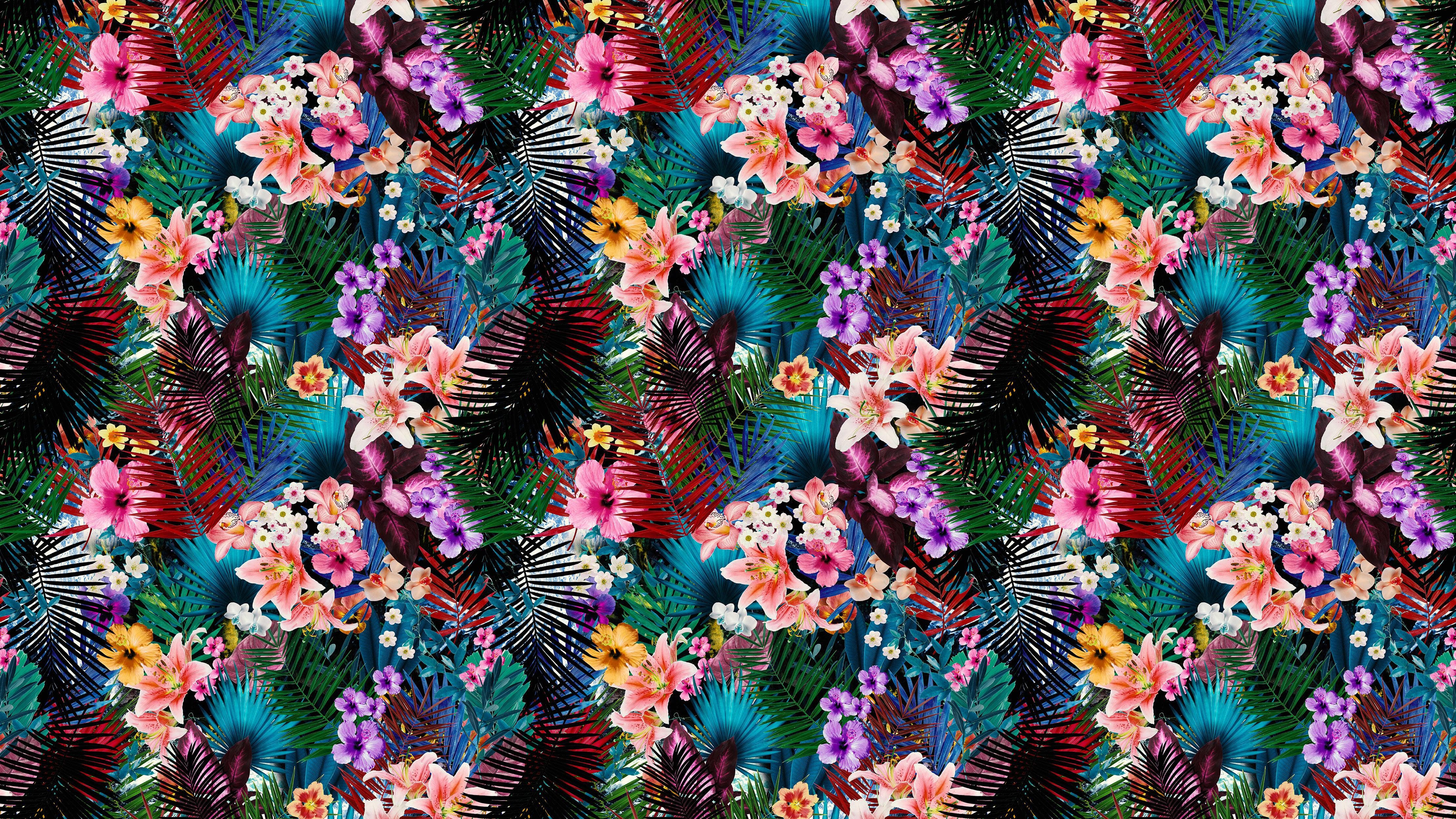 Colorful Tropical Foliage Pattern Wall Mural. Peel and Stick Wallpaper. #6382