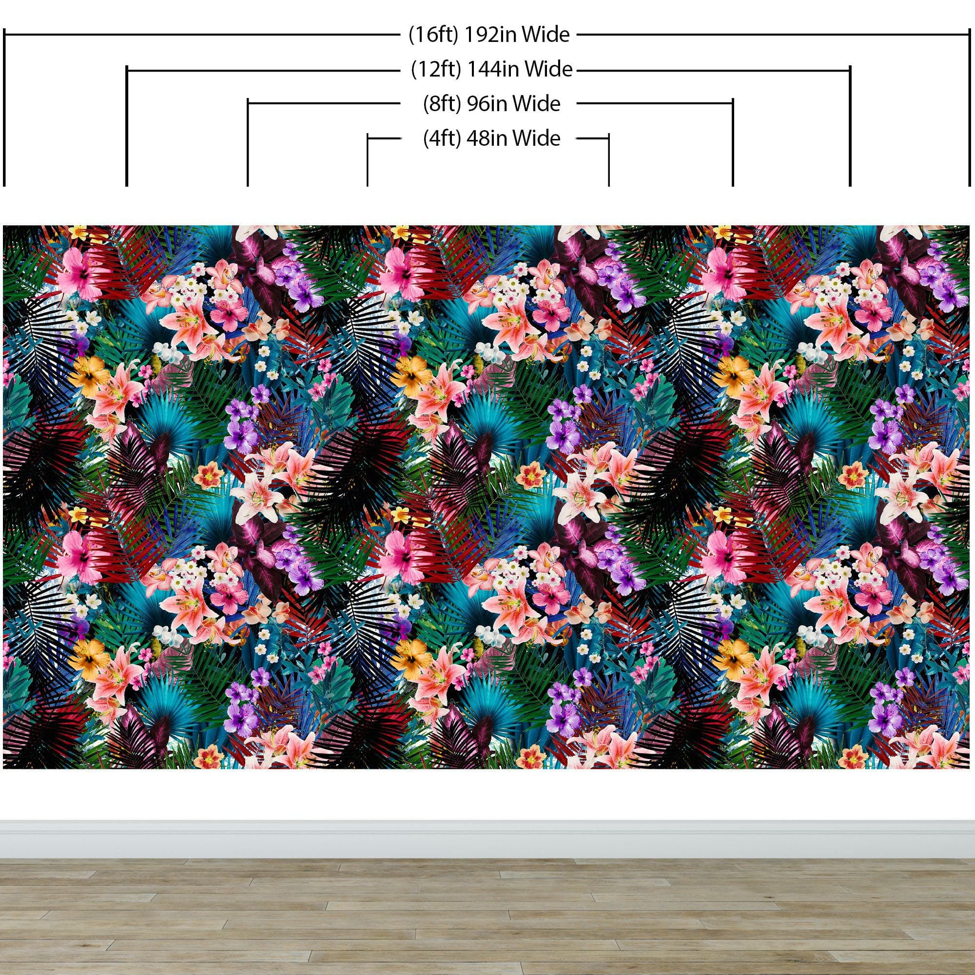Colorful Tropical Foliage Pattern Wall Mural. Peel and Stick Wallpaper. #6382