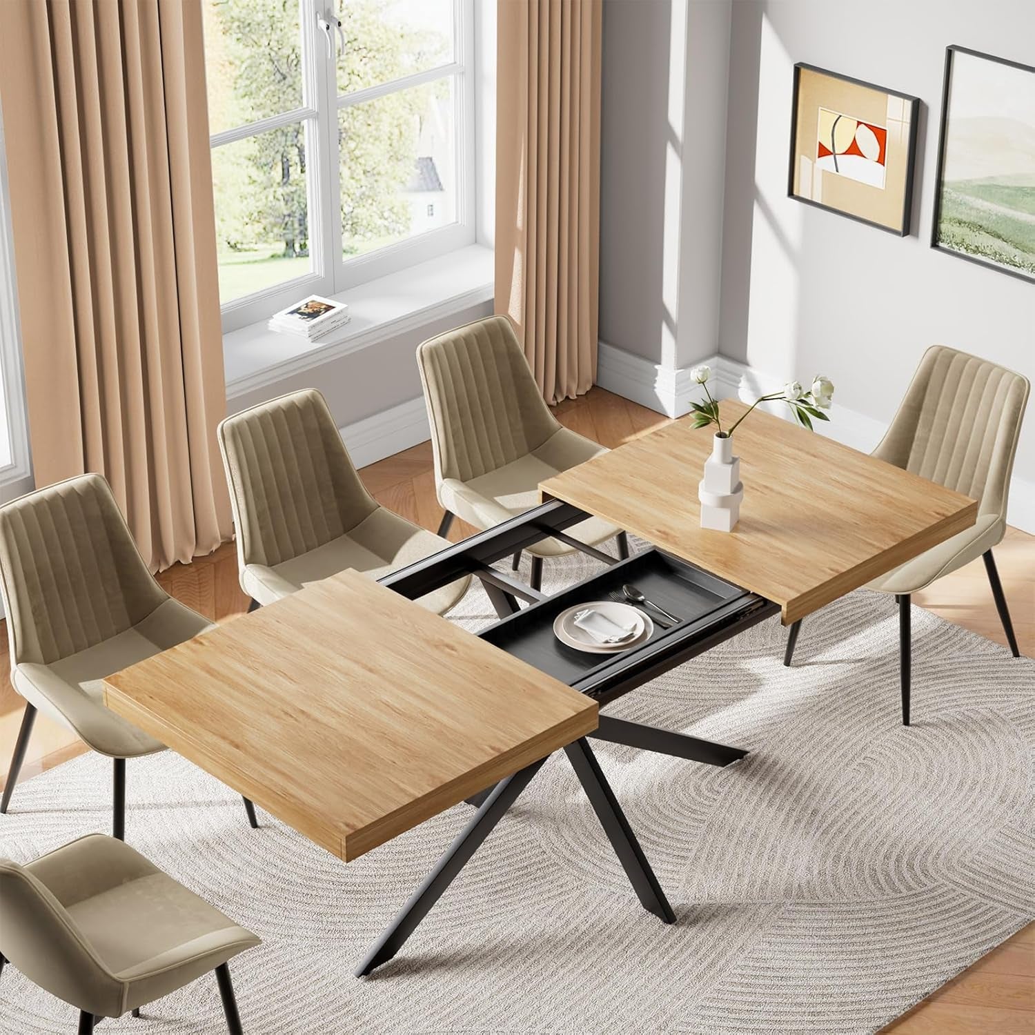 Extendable Wood Dining Table 55 To 70 With Removable Leaves