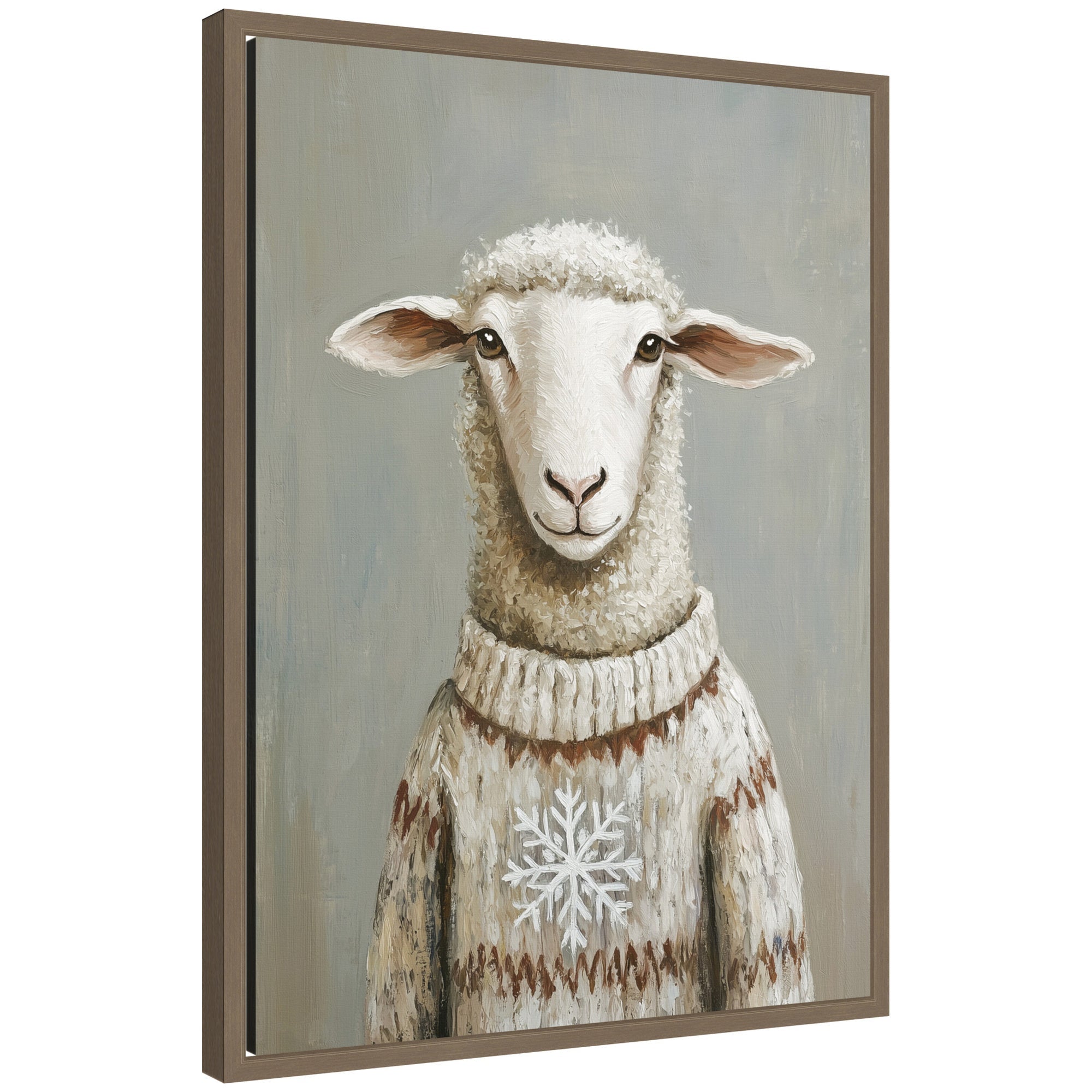 Sylvie Framed Canvas Sheep in Winter Snowflake Sweater by The Creative Bunch Studio
