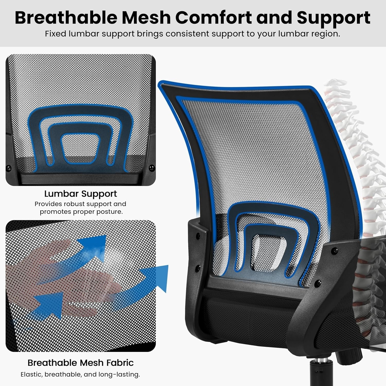 Ergonomic Mesh Office Chair With Lumbar Support Black