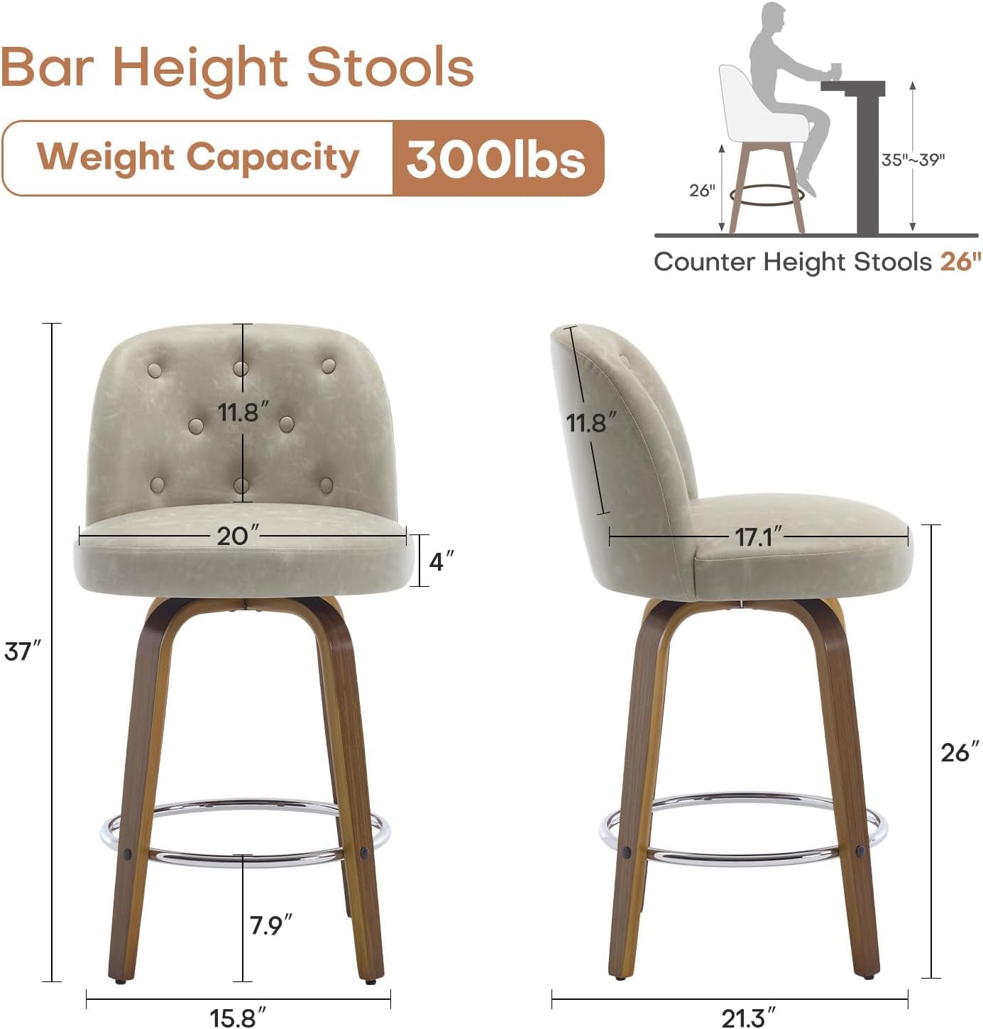 Modern Swivel Bar Stools Set of Two Stylish Design