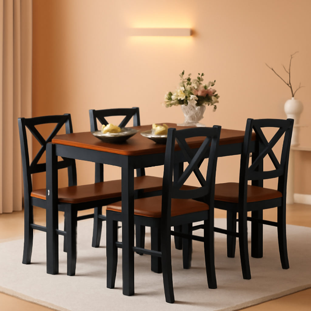 Five Piece Dining Table Set Cross Backrest Rubberwood Legs