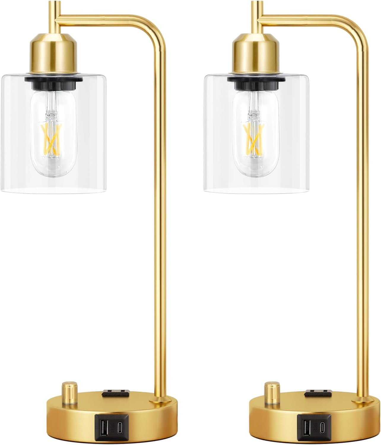 Industrial Dimmable Table Lamps Gold Finish With USB Ports