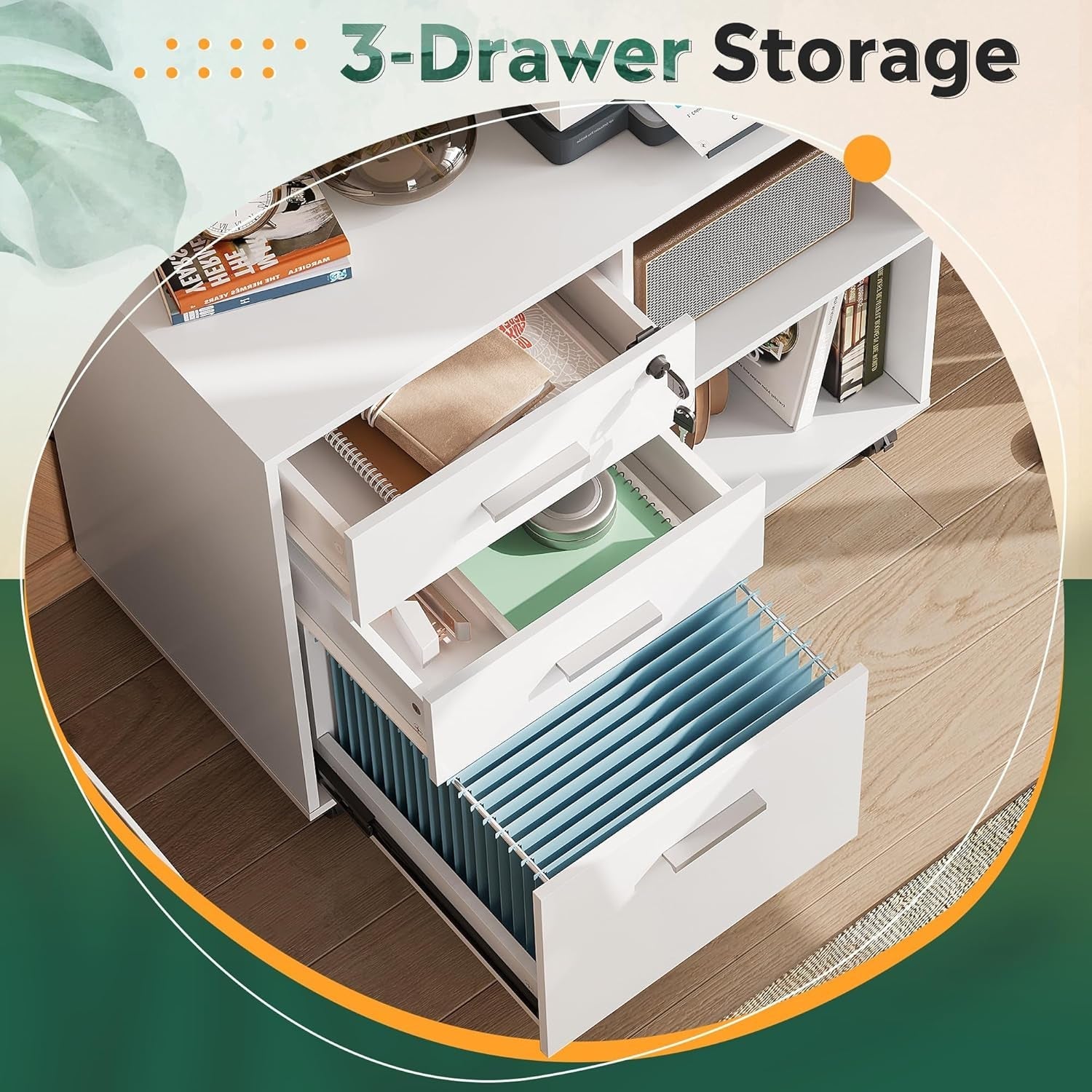Three Drawer File Cabinet With Printer Stand Locking Wheels