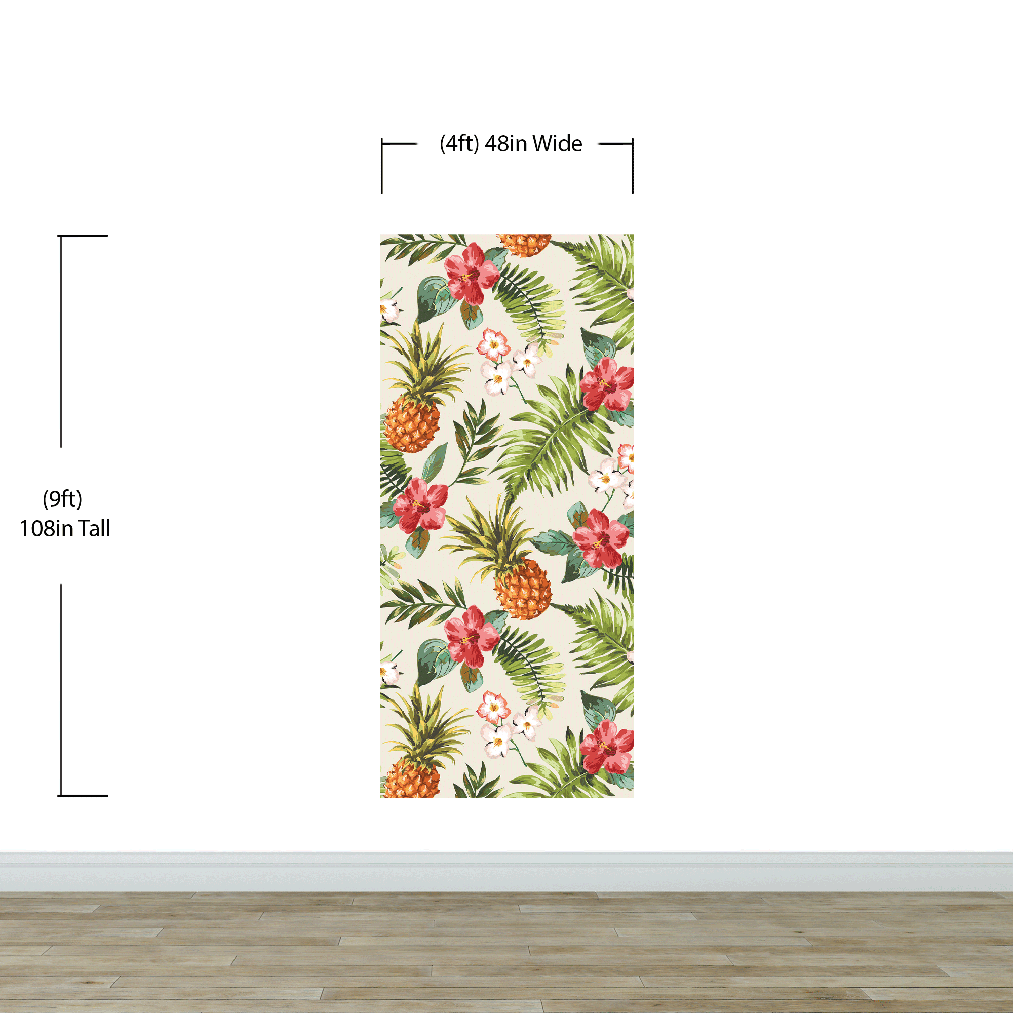 Pineapple Tropical Vibe Wall Mural. Hawaiian Theme Peel and Stick Wallpaper. Paradise Vibe Theme Decor. #6447