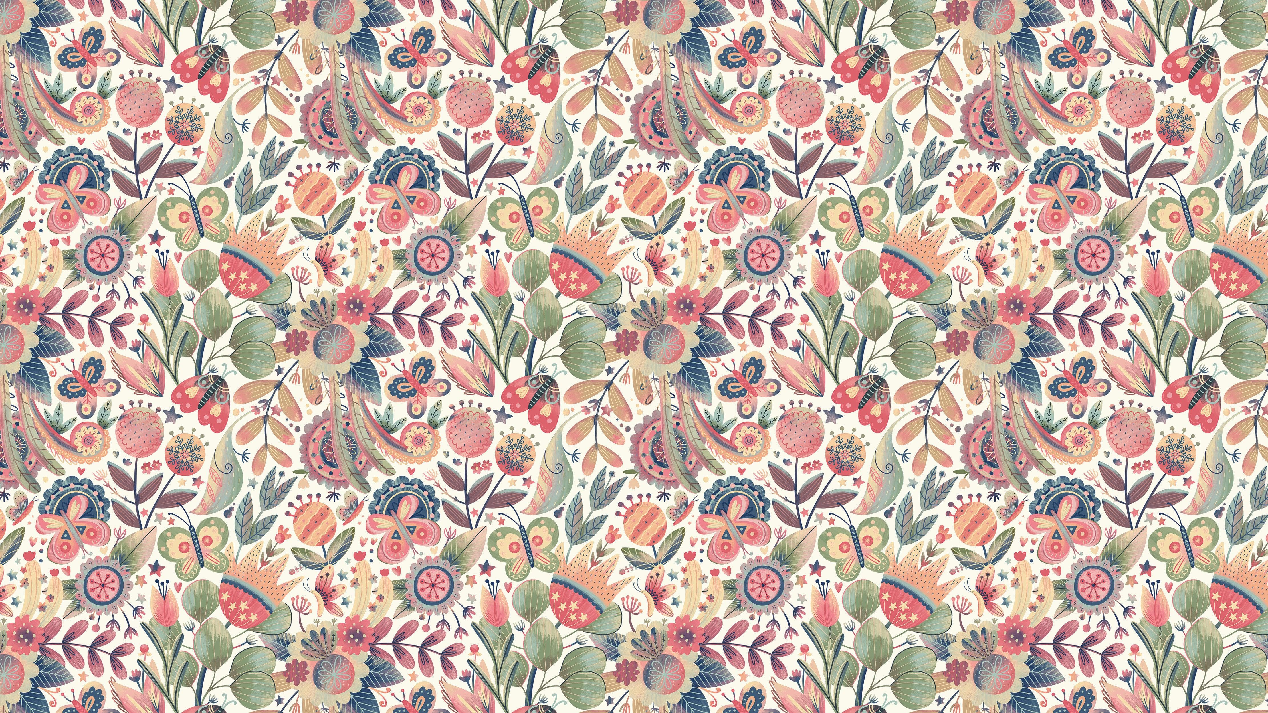 Flower Garden Illustration Wall Mural. Pastel Color Pattern Nursery, Bedroom, Kid’s Room Wall Decor. Peel and Stick Wallpaper. #6448