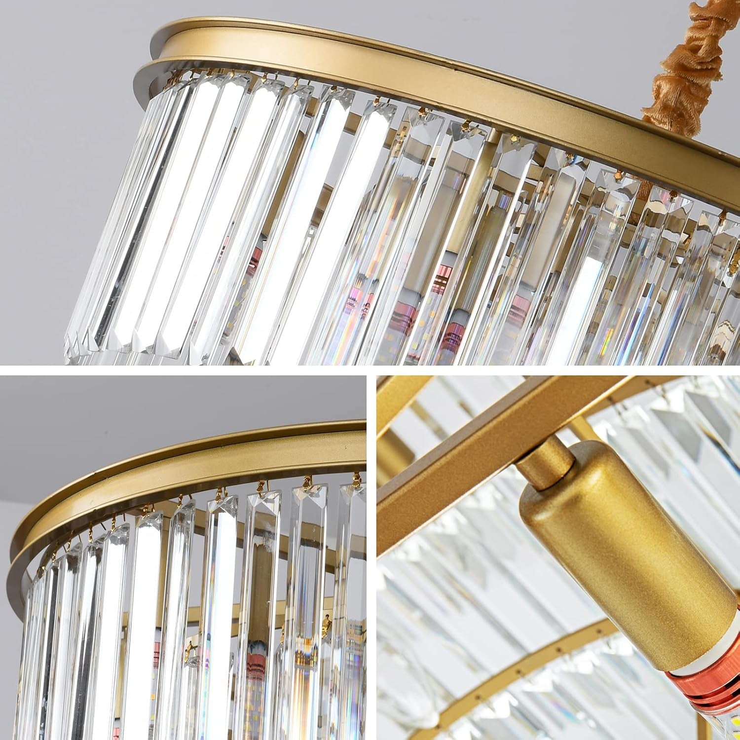 Gold Contemporary Crystal Chandelier Two Tier Fixture-3