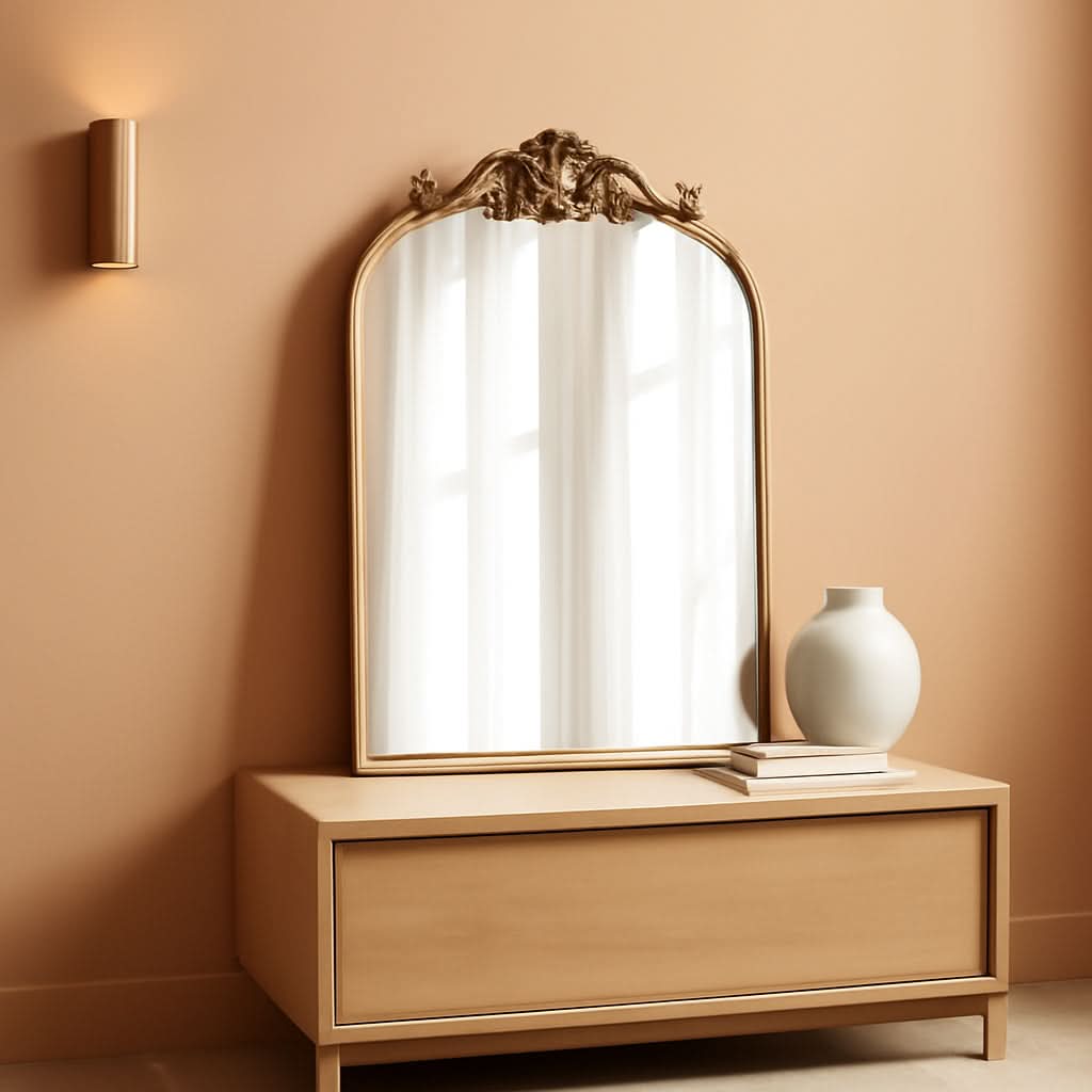 Antique Gold Baroque Arched Wall Mirror 19x27 Decor