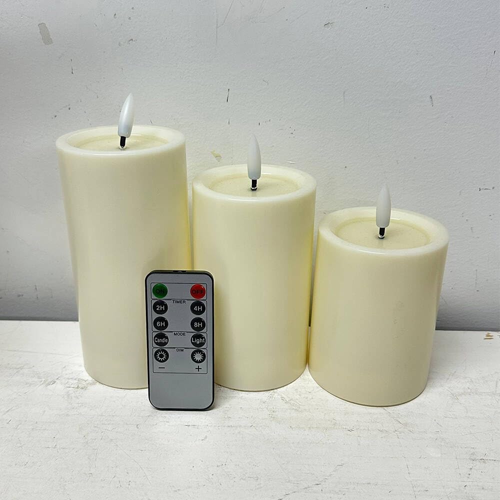 JHY DESIGN Flickering Flameless Candles Battery Operated with 10-Key Remote & 2/4/6/8-Hour Timer, Real Wax Pillar Grease Effect LED Candles Set for Chrismas/Home Decorations(Ivory)-1