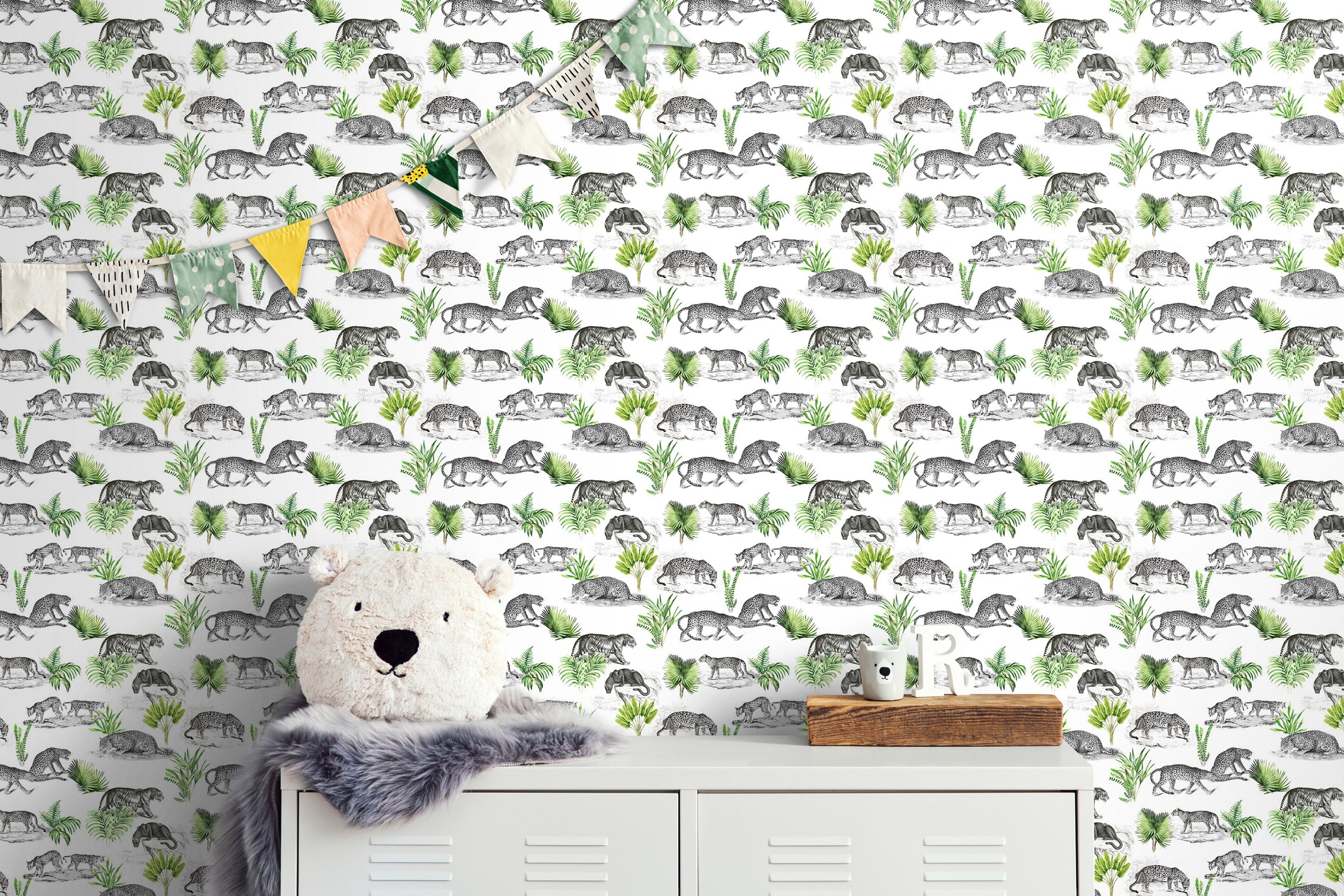 Tiger and Leopard Wallpaper Pattern. Safari Animal Print Wall Mural. #6478