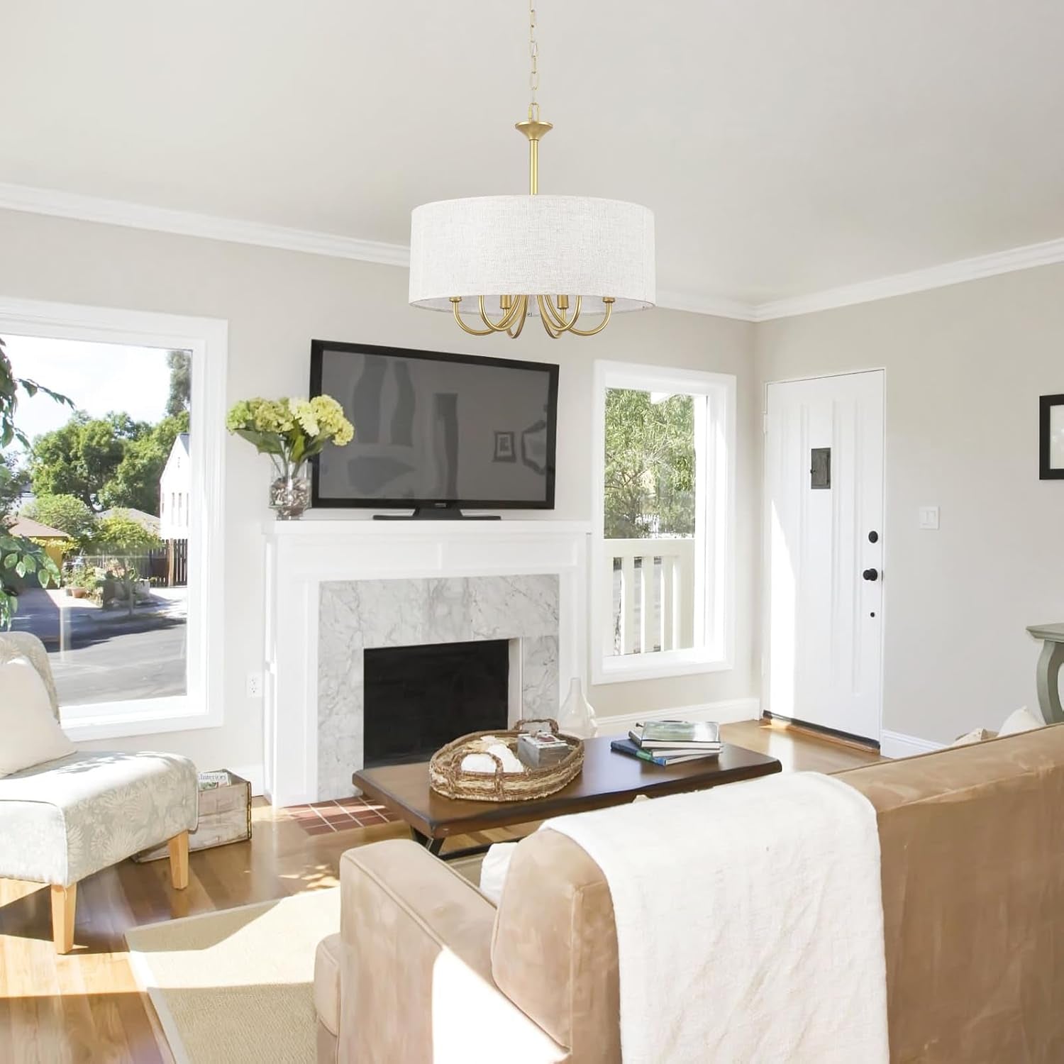 Gold Drum Chandelier 6 Light Metropolitan Farmhouse-4