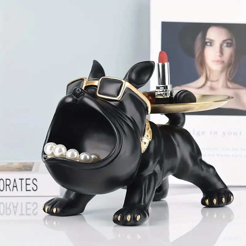 Chic Resin French Bulldog Storage Tray - Nordic Fashion Animal Sculpture Black-2