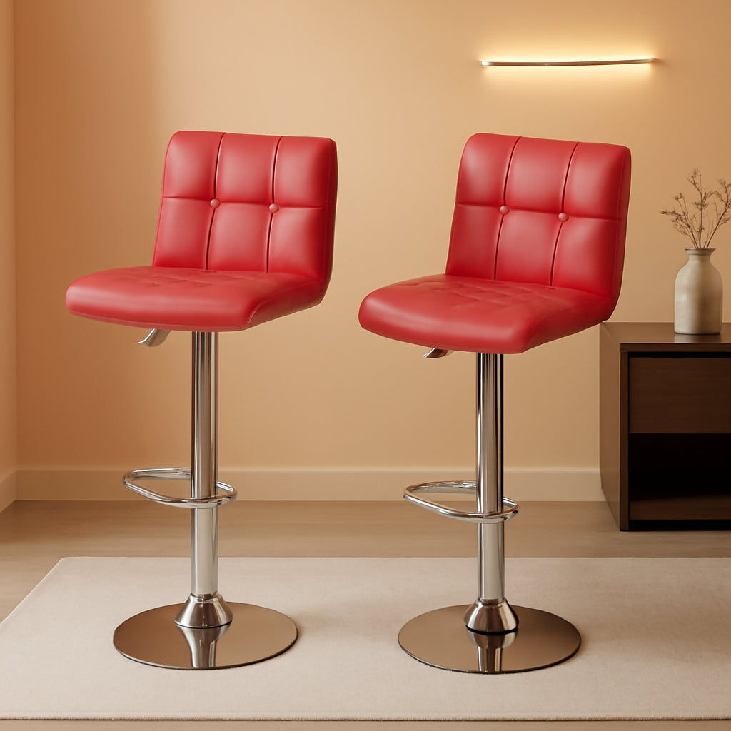 Counter Height Bar Stools Set of 2 Adjustable Swivel With Back PU Leather