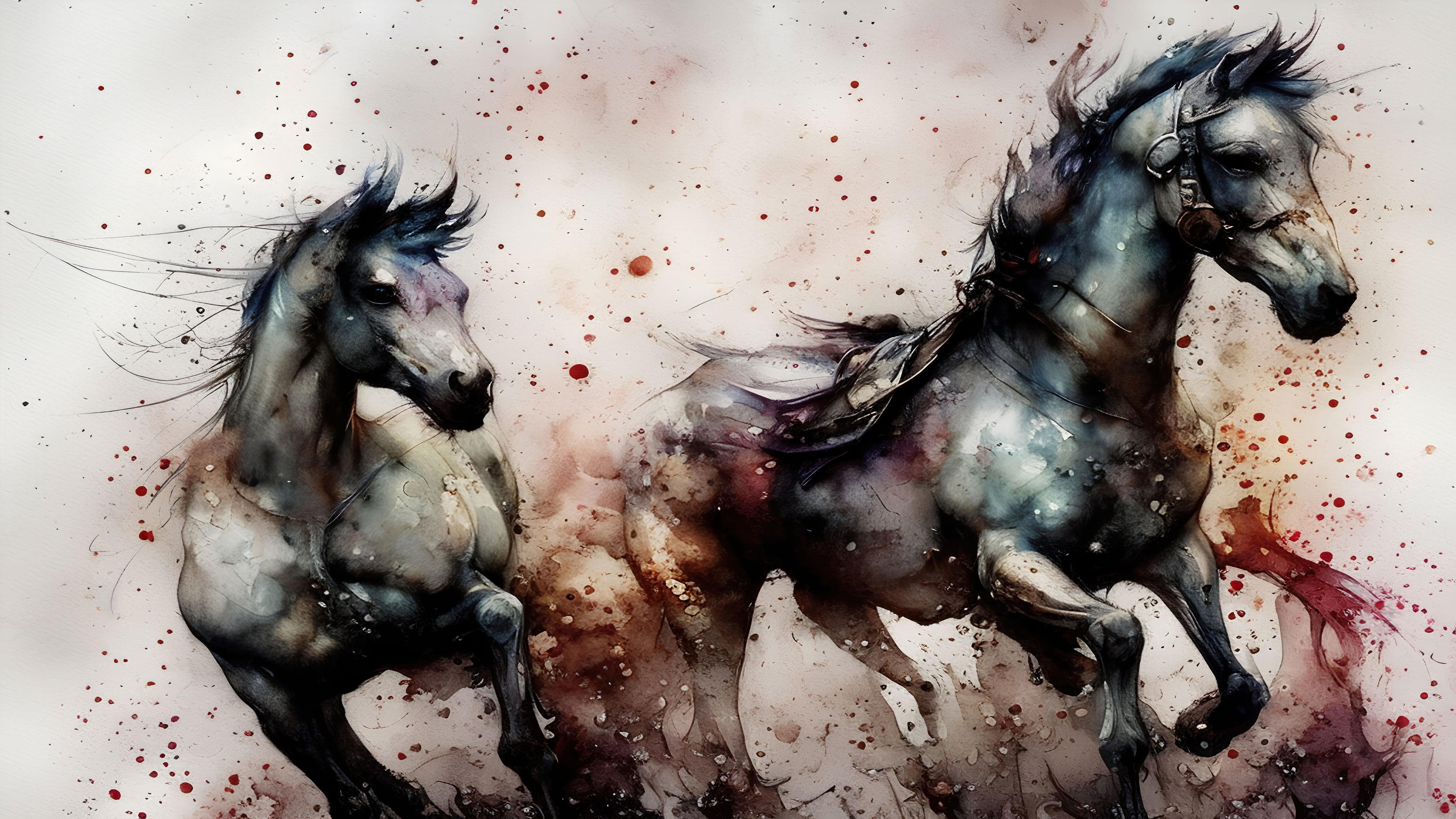 Horse Galloping Watercolor Painting. Cowboy Peel and Stick Wall Mural. #6500