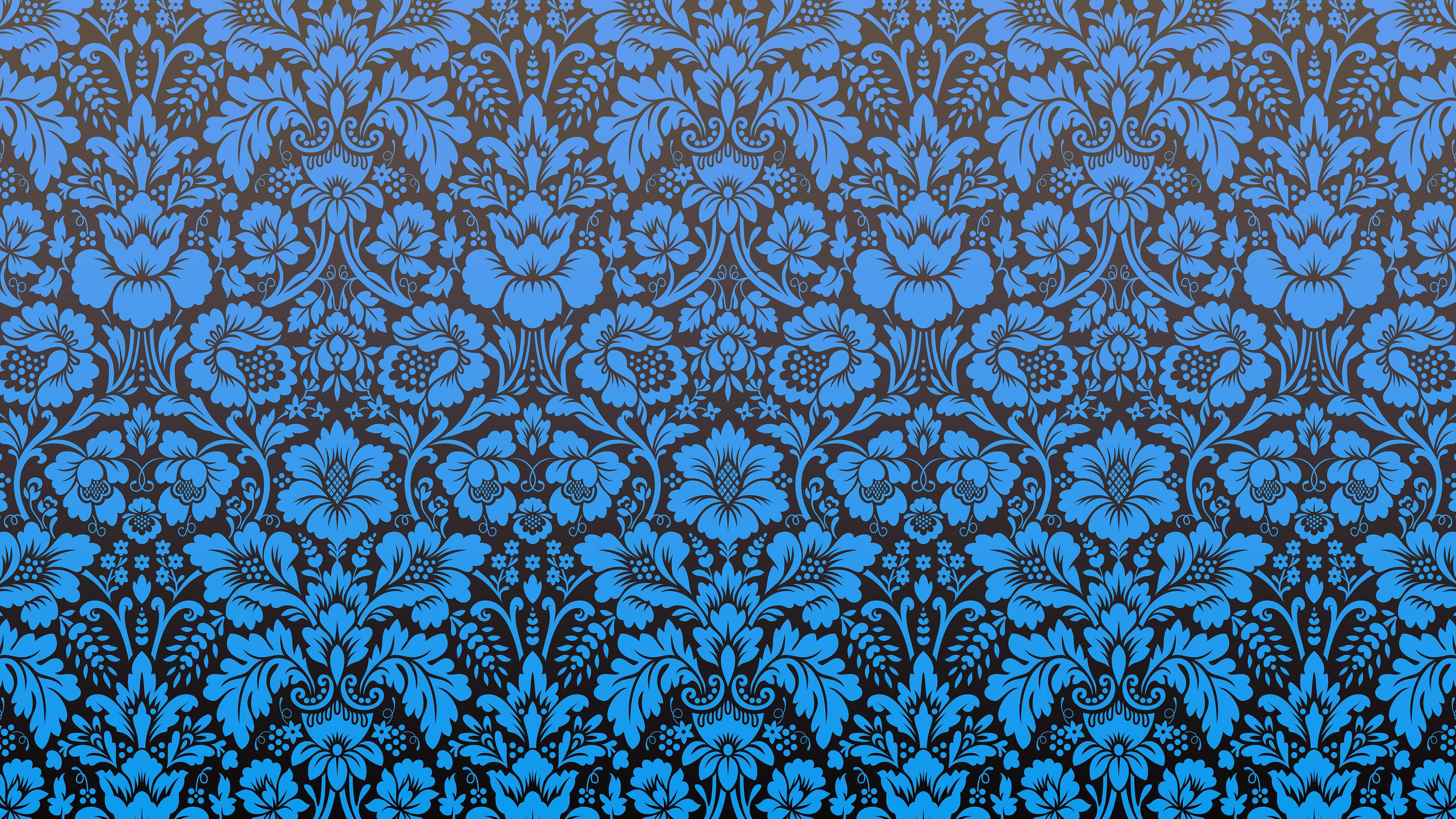 Damask Wallpaper Blue Color on Dark Background Pattern Wallpaper Peel and Stick Wall Mural Home Decor #6518