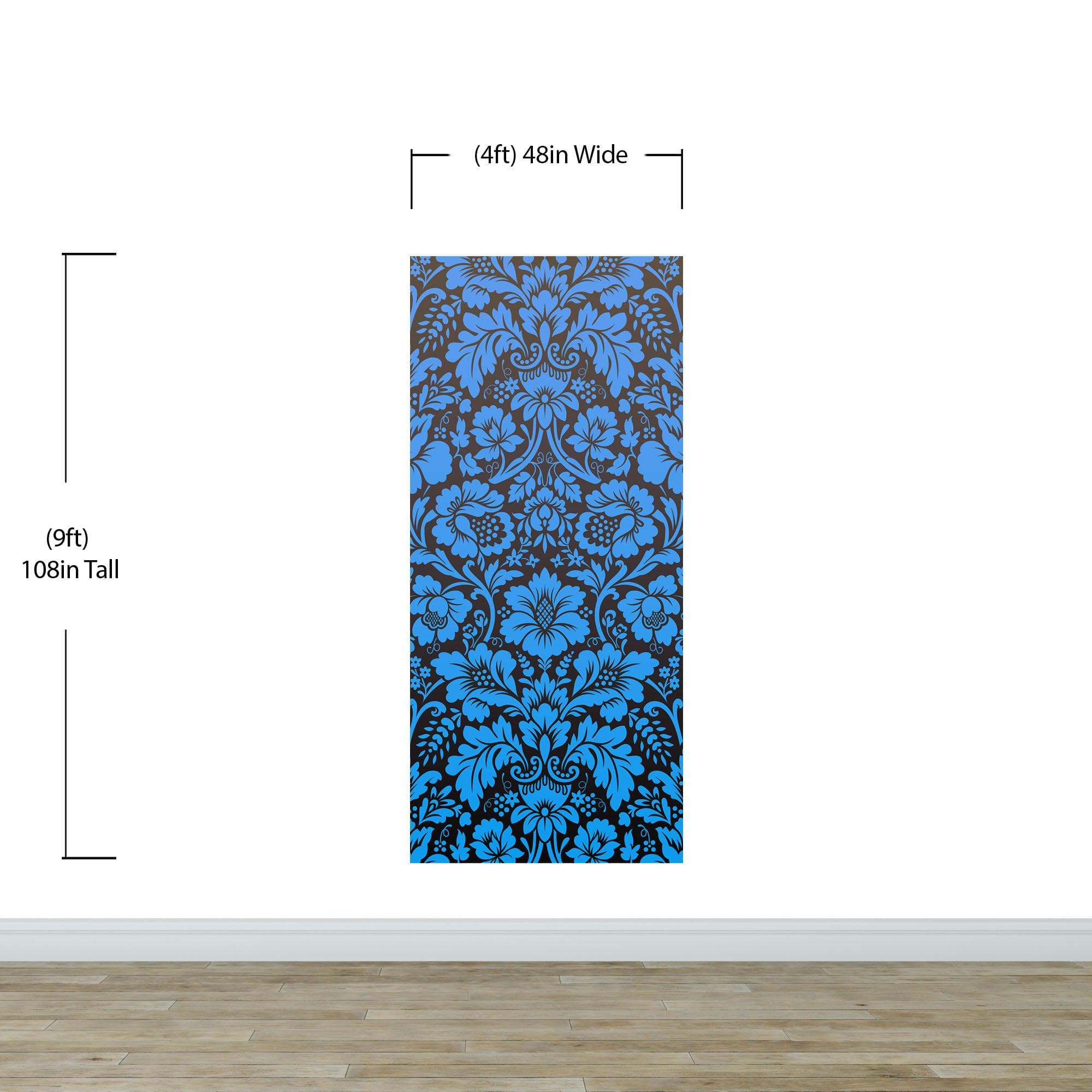Damask Wallpaper Blue Color on Dark Background Pattern Wallpaper Peel and Stick Wall Mural Home Decor #6518