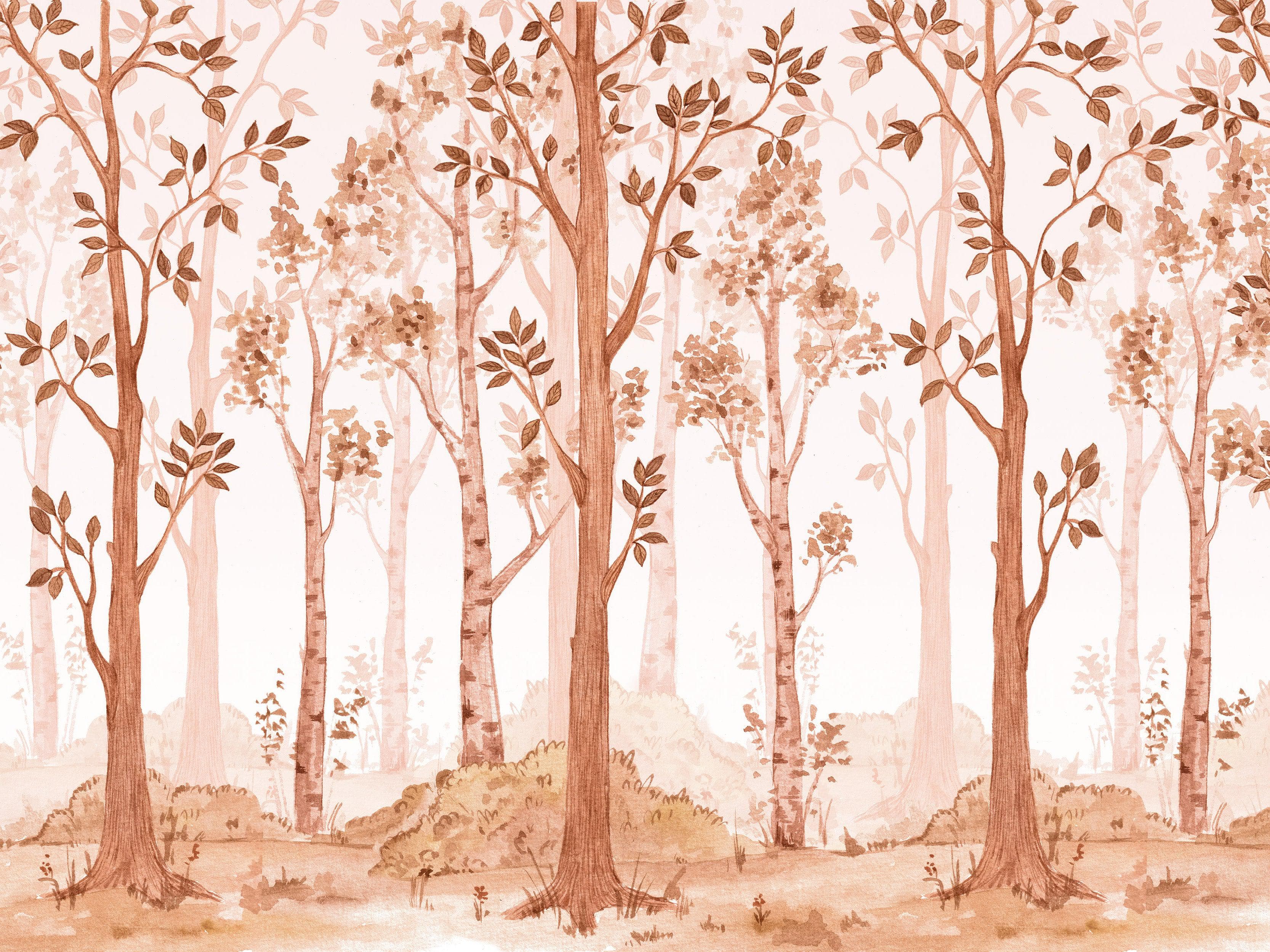 Sepia Tone Nursery Woodland Forest Wallpaper. Watercolor Birch Tree Forest Wall Mural. #6526