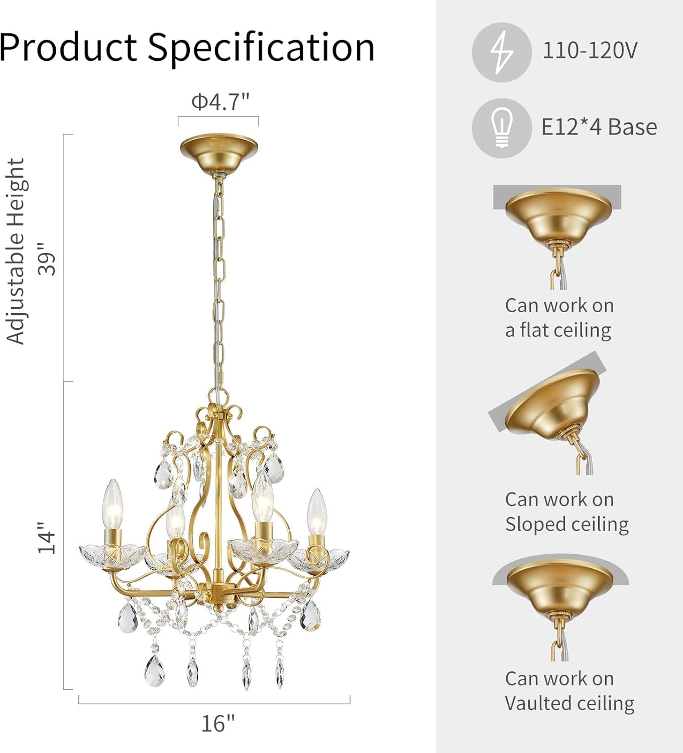 Crystal Pendant Chandelier Flush Mount Lighting Gold-1