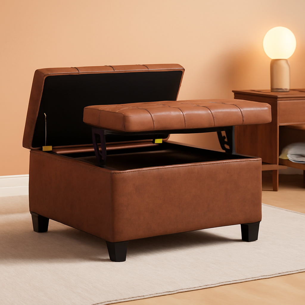 Storage Ottoman 30 Inch Distressed Saddle Brown Leatherette