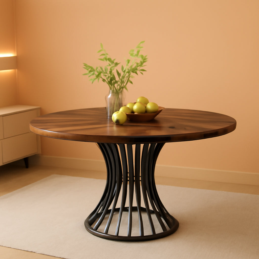 Round Dining Table 47 Inch Metal Base For Kitchen And Dining