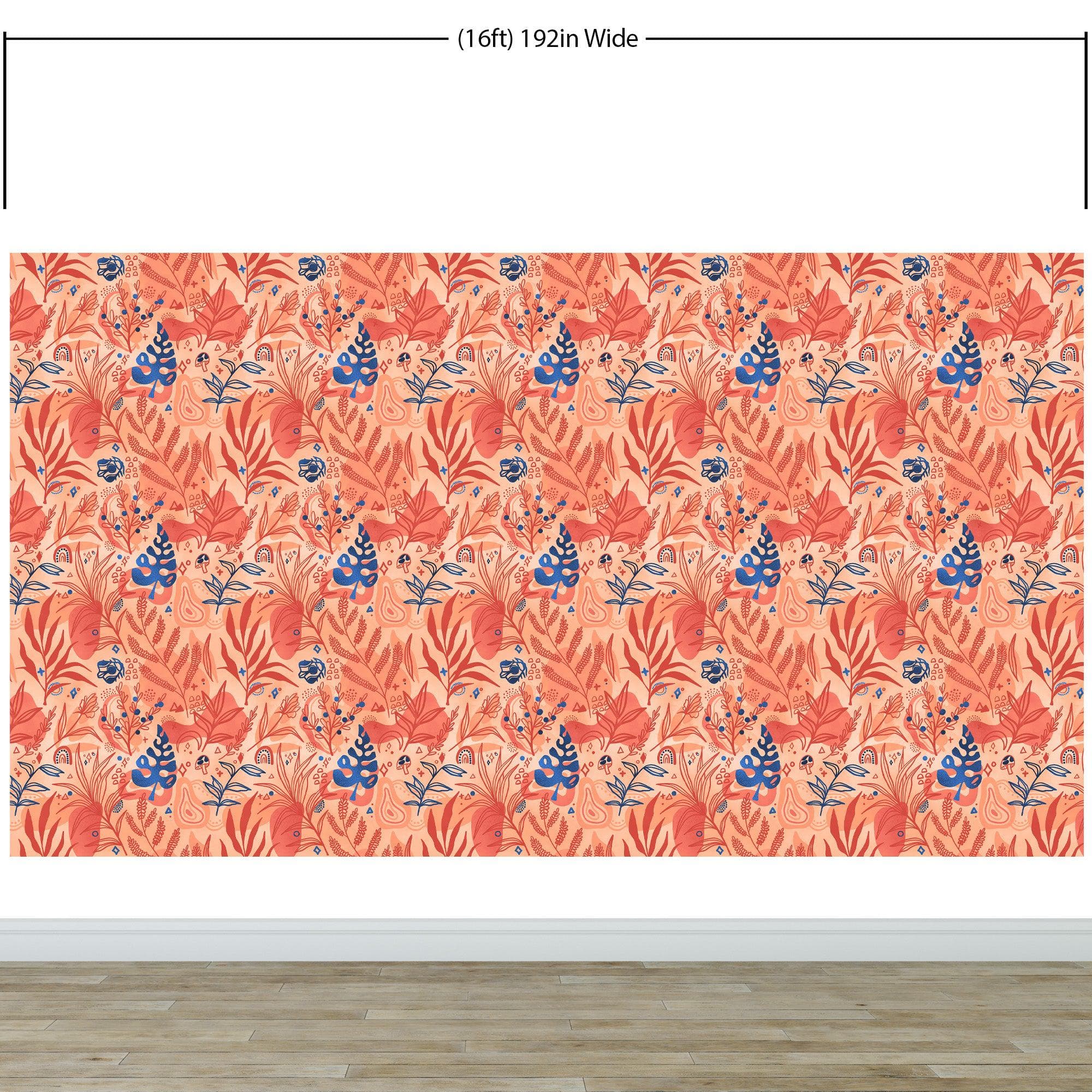 Fern Botanical Wallpaper. Colorful Orange Wall Mural. #6558