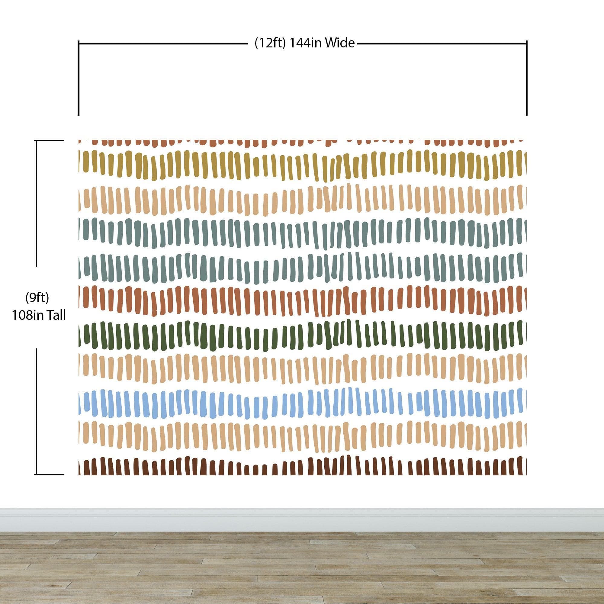 Minimalist Boho Wallpaper Peel and Stick Mural. Pastel Color Brush Strokes Stripes Pattern Design. #6568