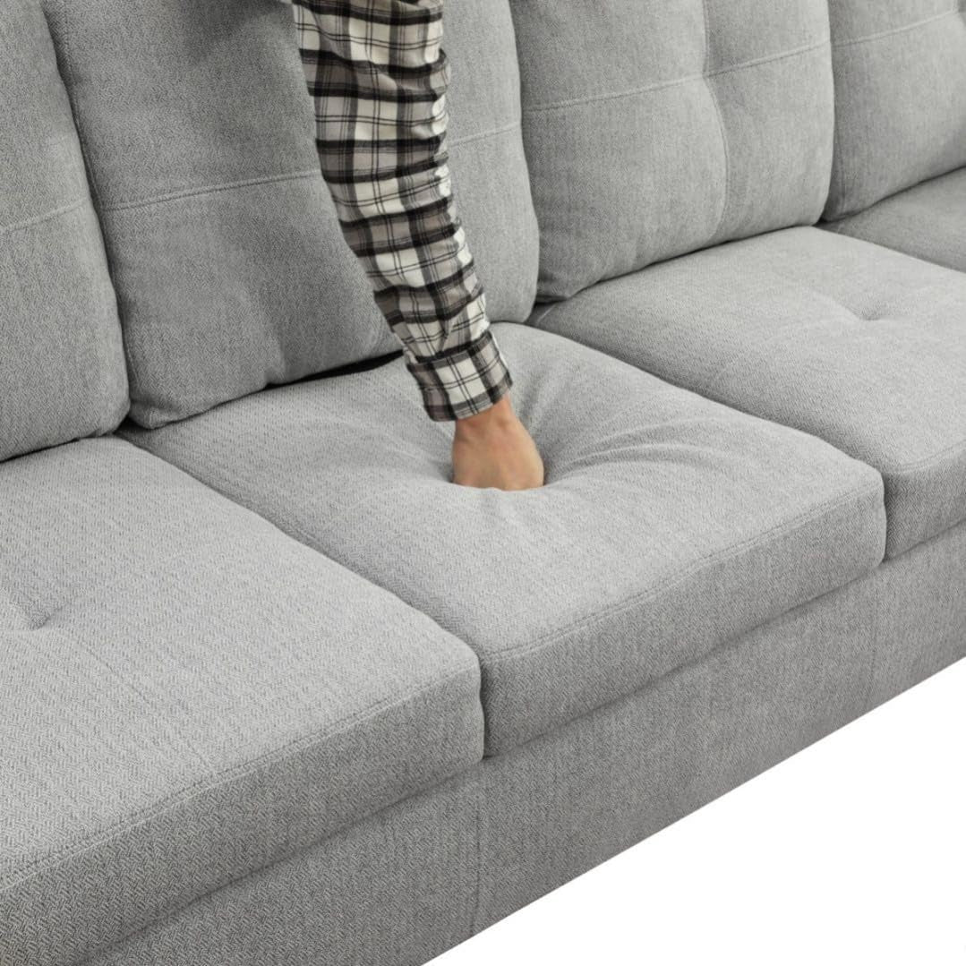 L Shaped 3 Piece Flannel Sofa With Storage Ottoman Grey