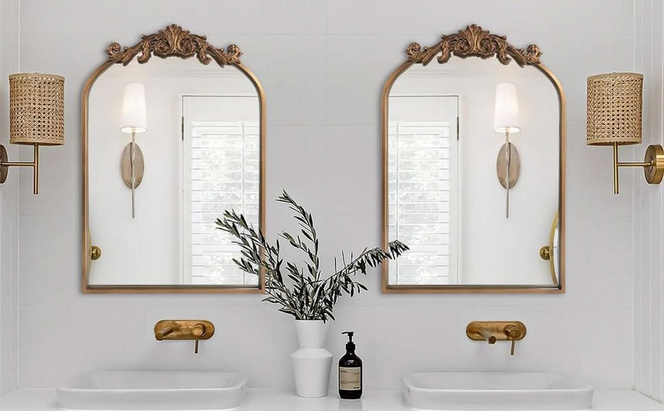 Antique Gold Baroque Arched Wall Mirror 19x27 Decor