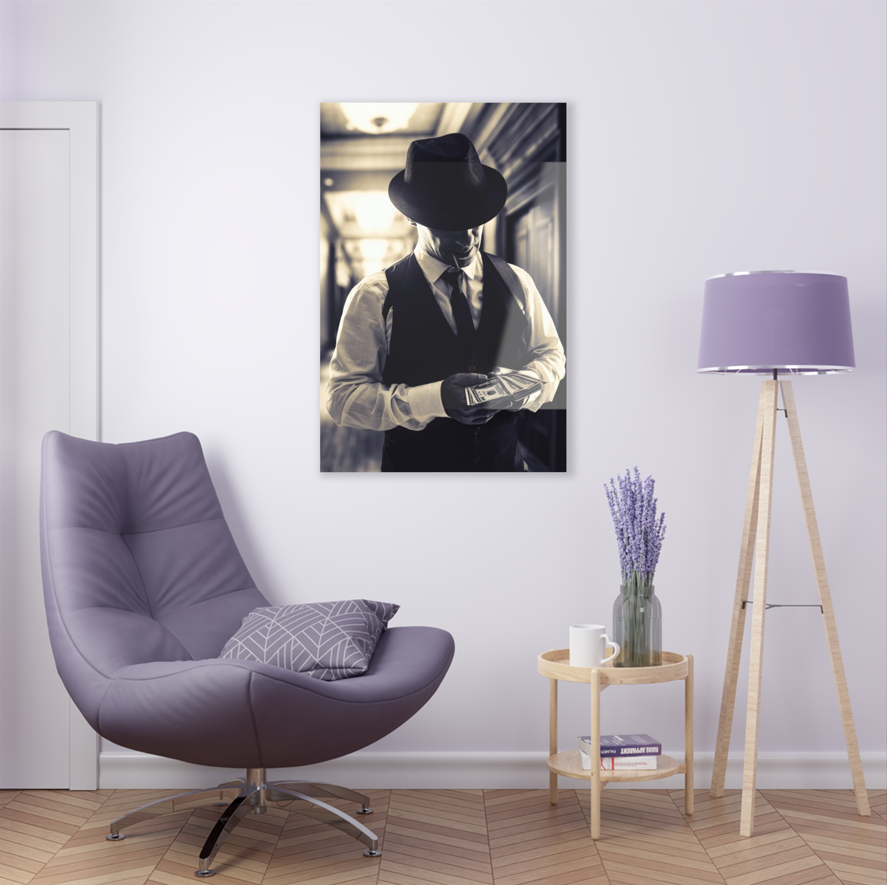 Tempered glass wall art - man in black hat-2