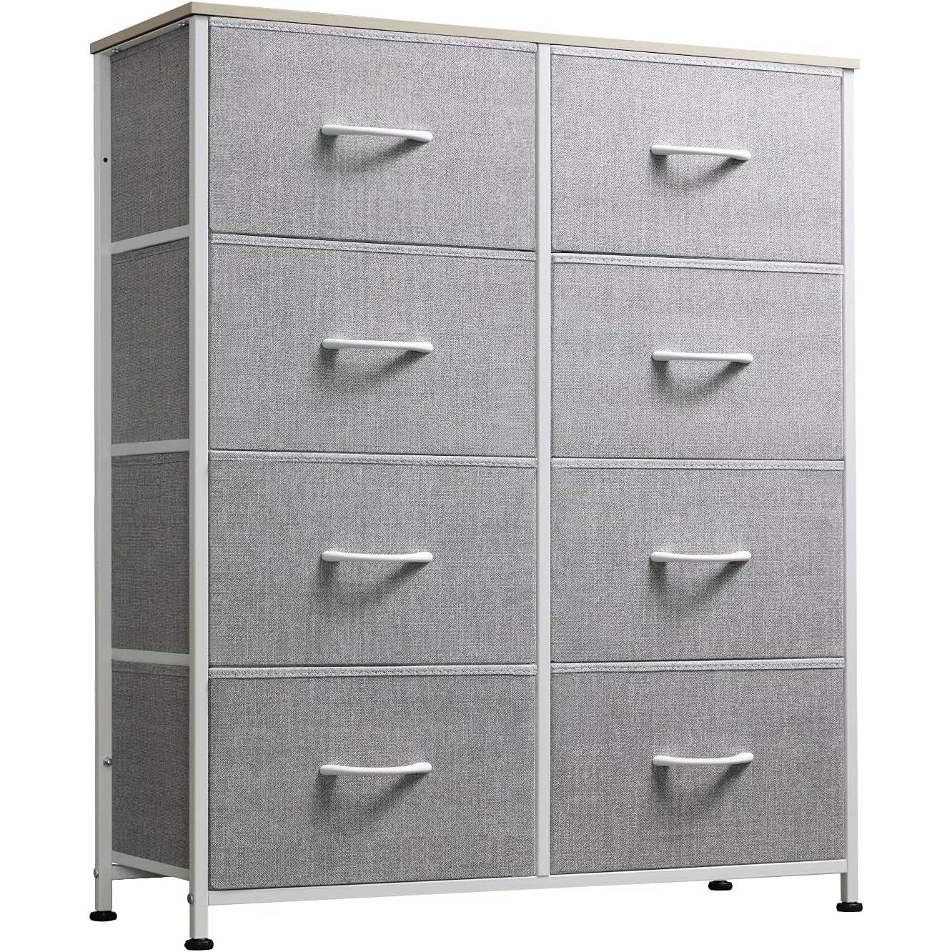 Fabric Storage Tower With 8 Drawers Light Grey Bedroom