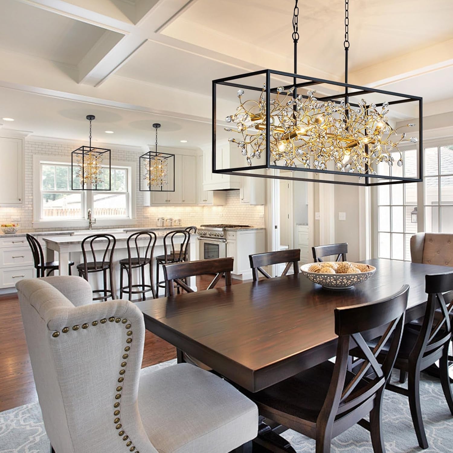 Metallic Blackened Gold Crystal Chandelier Four Light-3