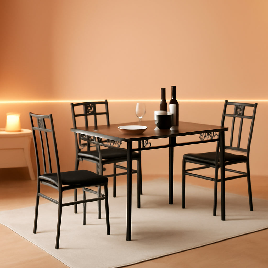 Dining Table Set For 4 With Wood Top Table And Stowable Chairs In Retro Brown