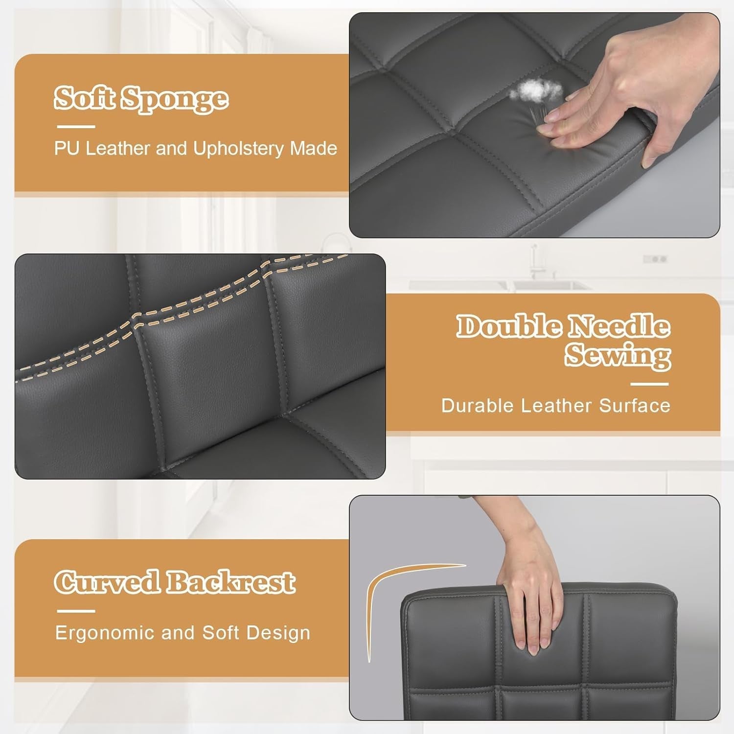 Grey Adjustable Swivel Bar Stools Set of 2 With PU Leather