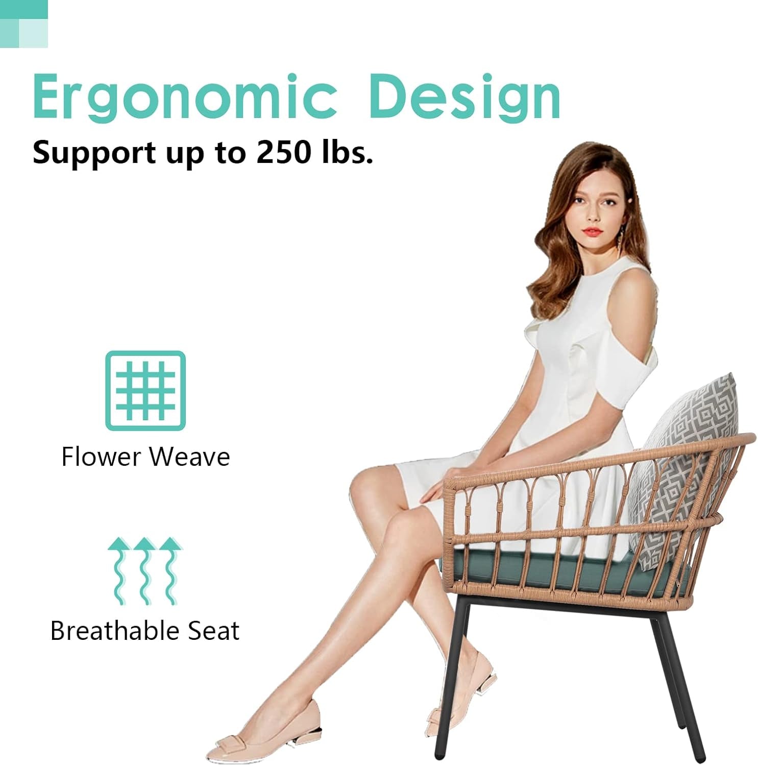 3 Piece Outdoor Patio Furniture Set With Conversation Bistro Tempered Coffee Table And Green Wicker Chairs