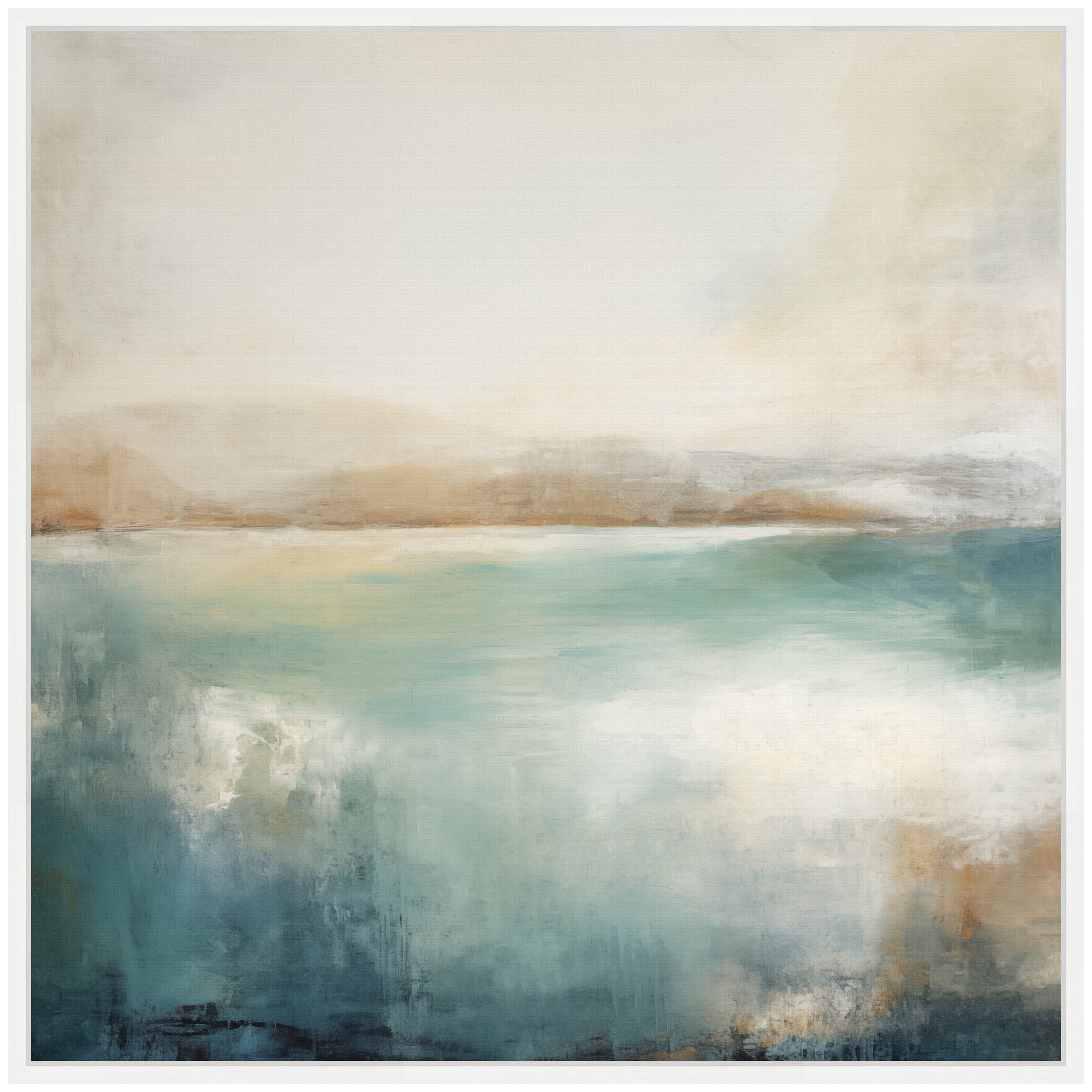 Sylvie Abstract Calming Lake Landscape Framed Canvas by The Creative Bunch Studio