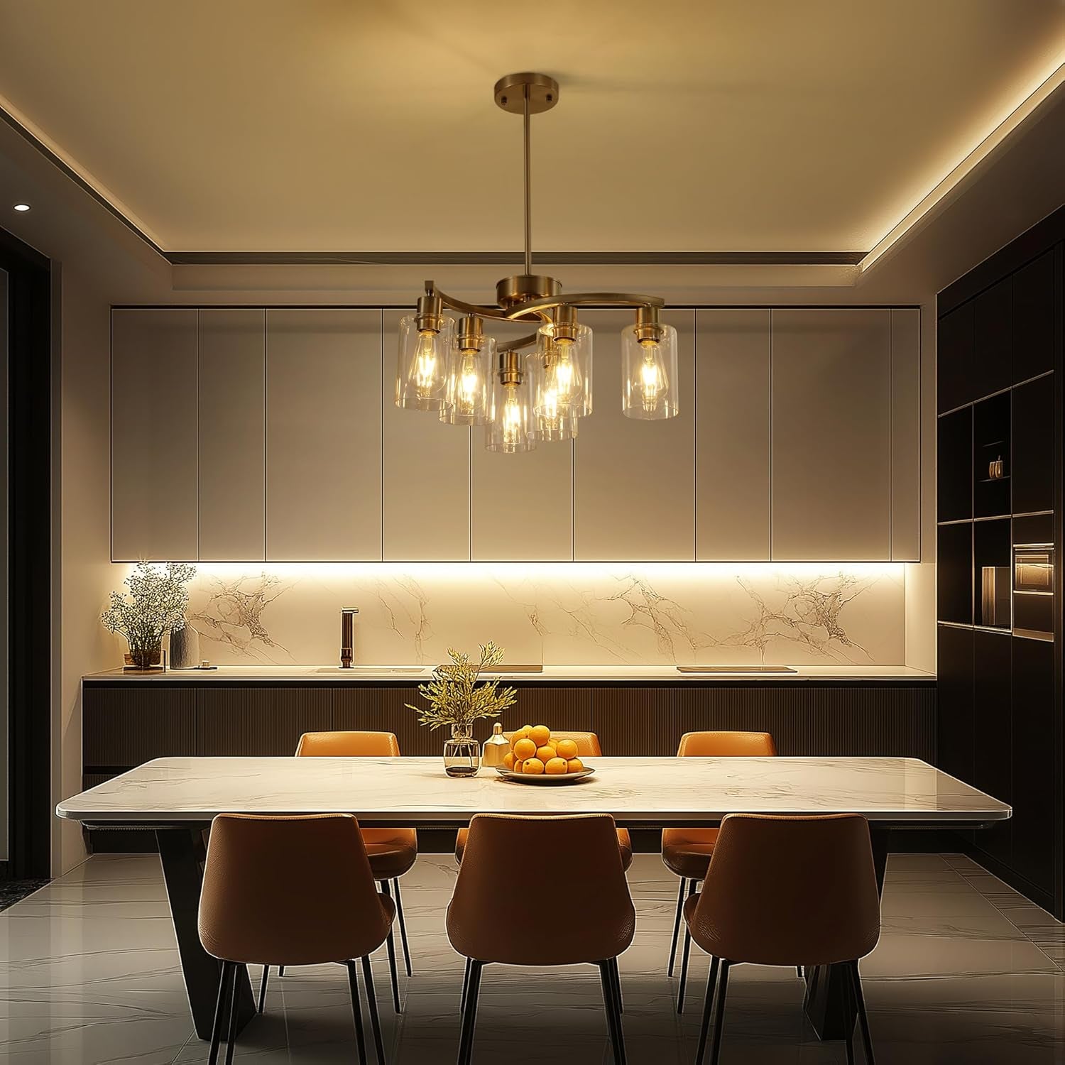 Brushed Nickel Farmhouse Chandelier 6 Light Pendant-3