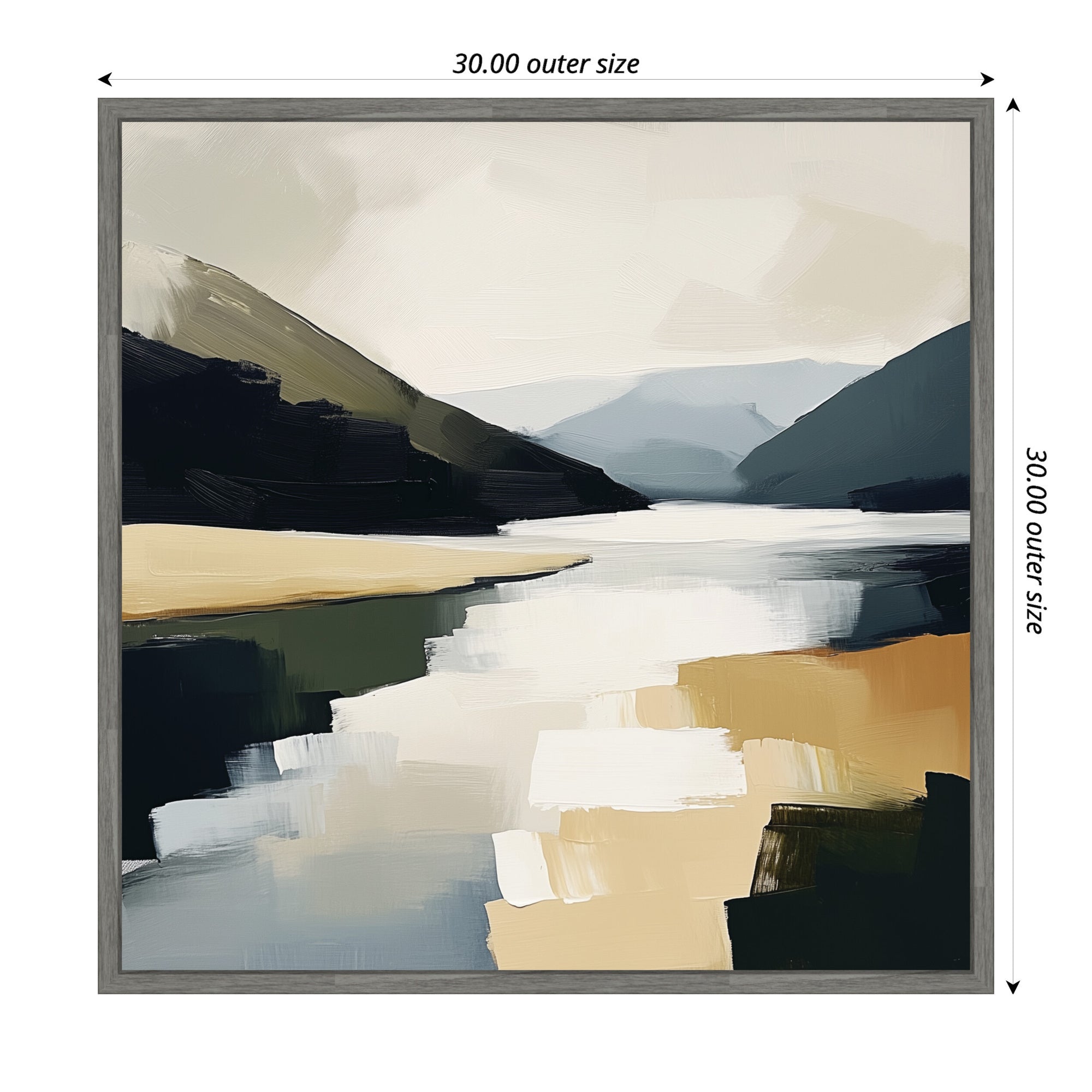 Sylvie Mountain Lake Modern Abstract Landscape Framed Canvas by The Creative Bunch Studio