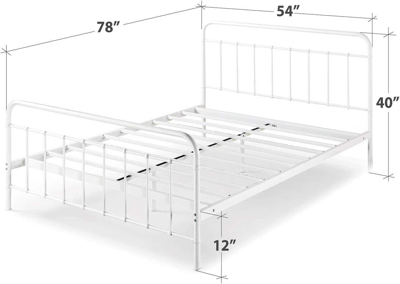White Full Panel Metal Bed Frame Industrial Strength