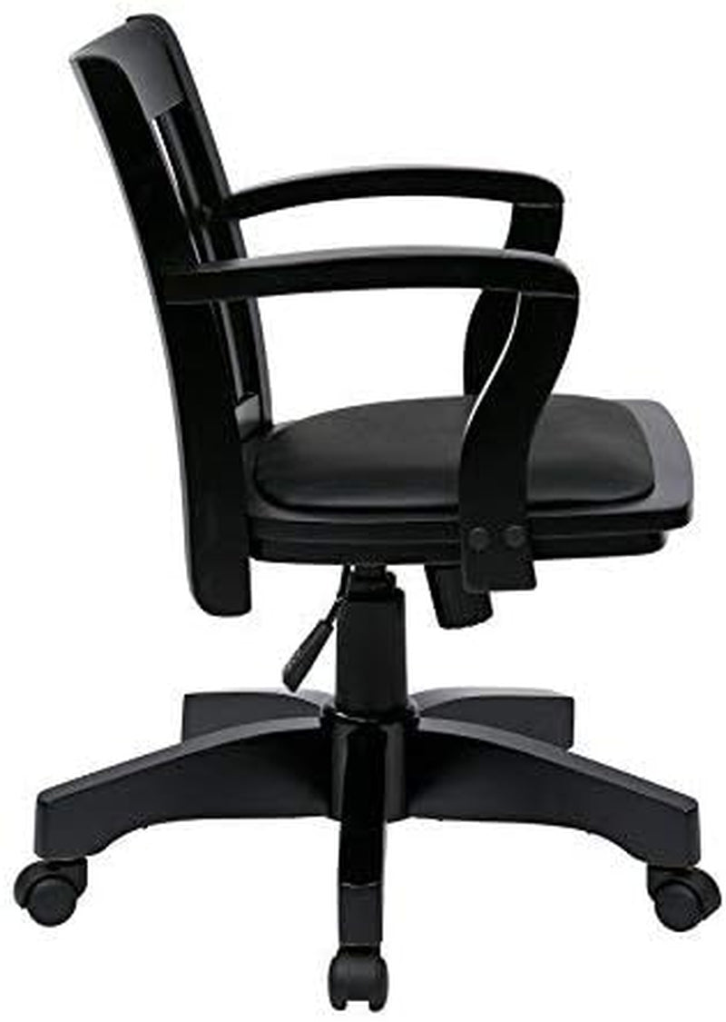 Deluxe Wood Banker Desk Chair Black Adjustable Height Tilt