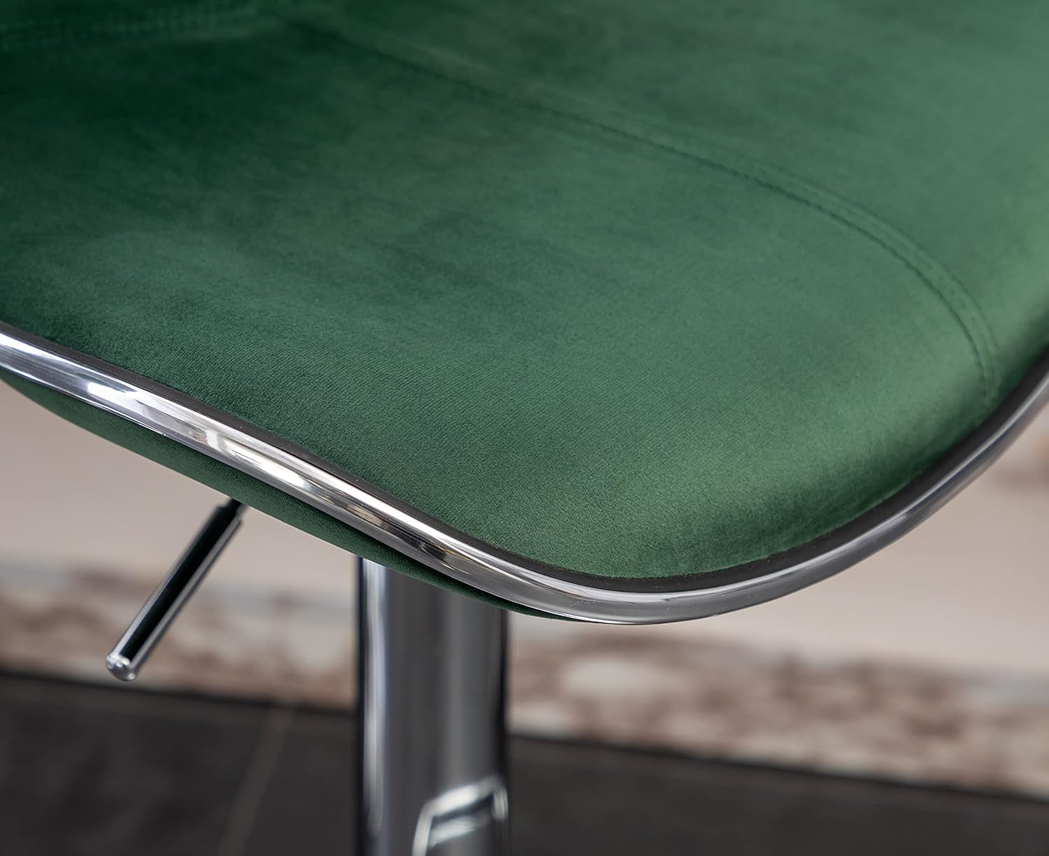 Green Velvet Upholstered Adjustable Swivel Bar Stools Set 2