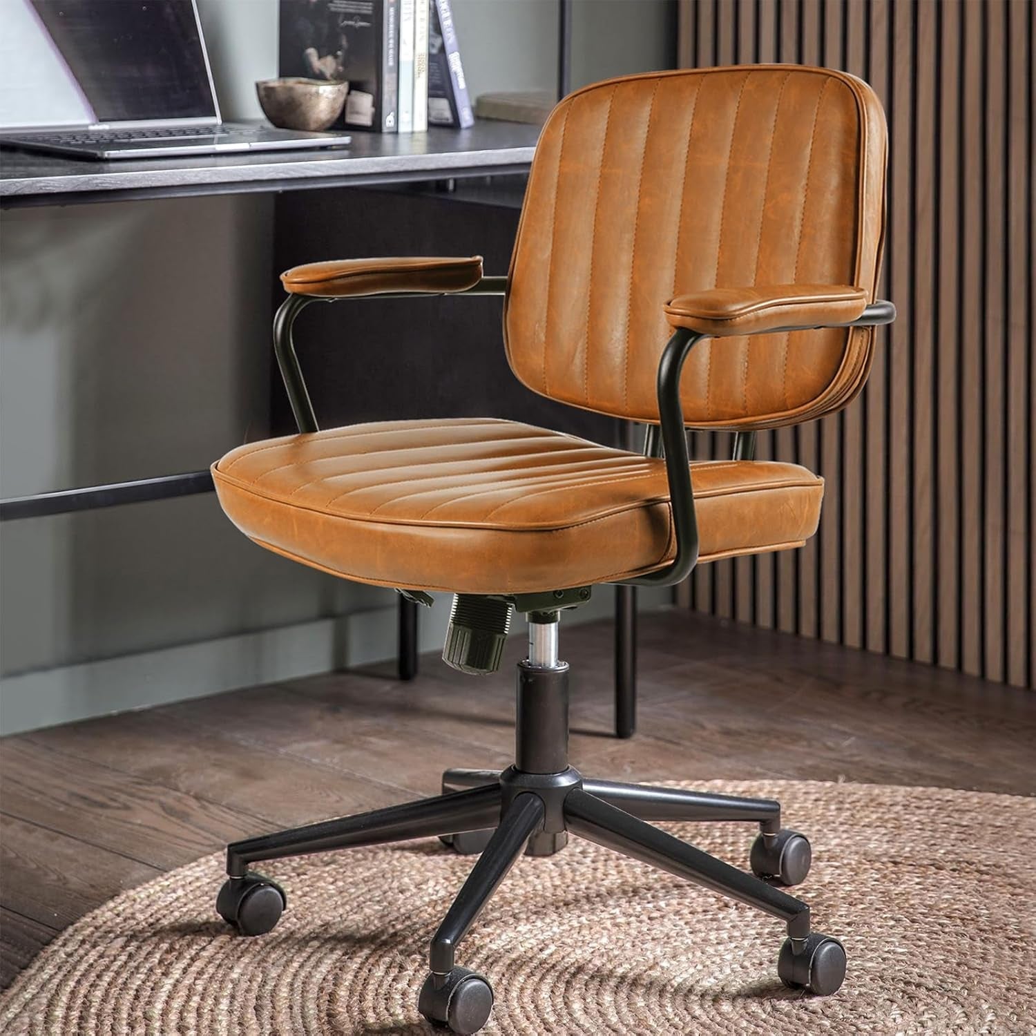 Brown Desk Chair With Wheels And Armrests Adjustable