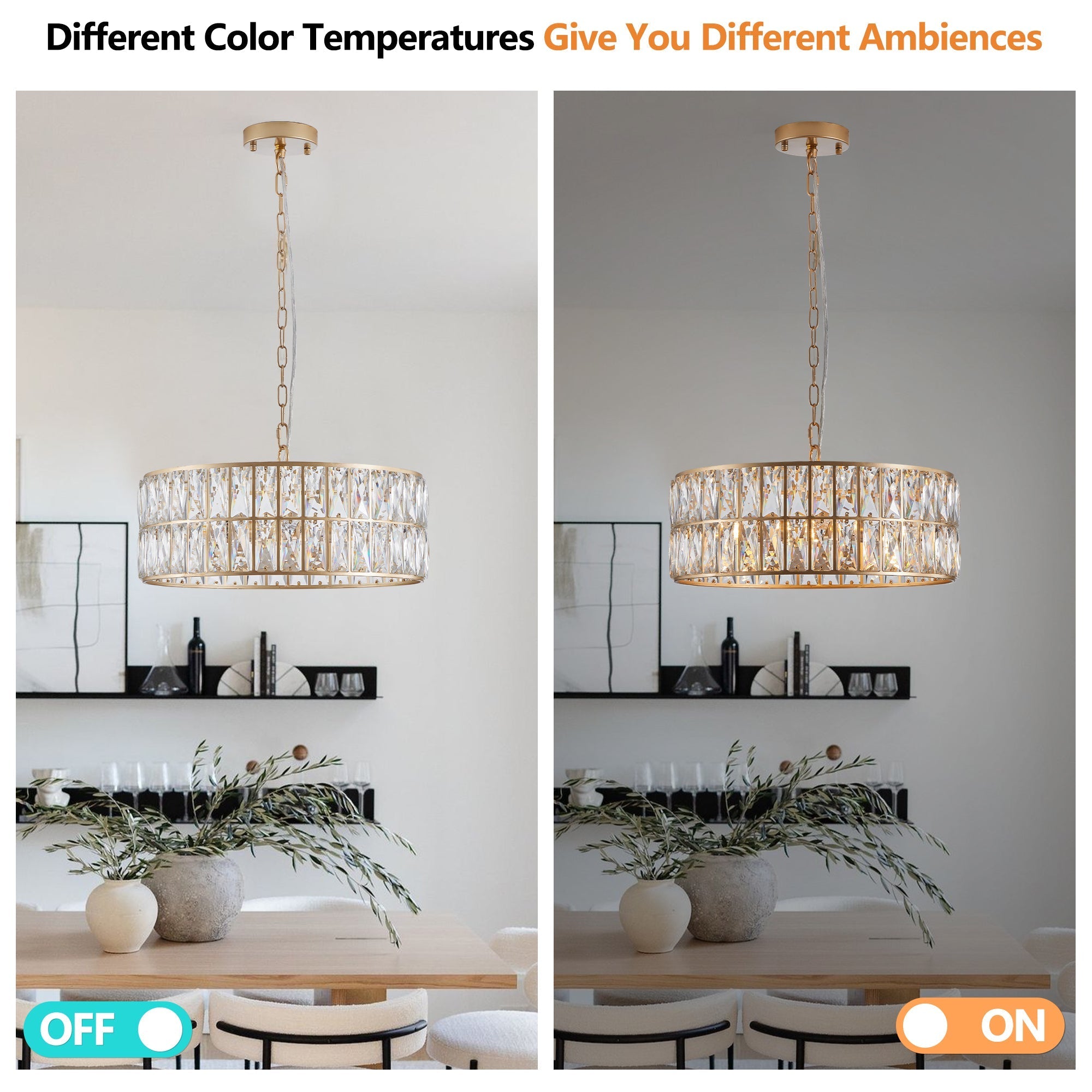 18' Golden Modern Crystal Drum Chandelier - 6-Light Pendant Lighting