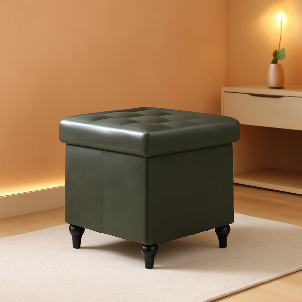 Green 15 Inch Storage Ottoman Bench for Living Room